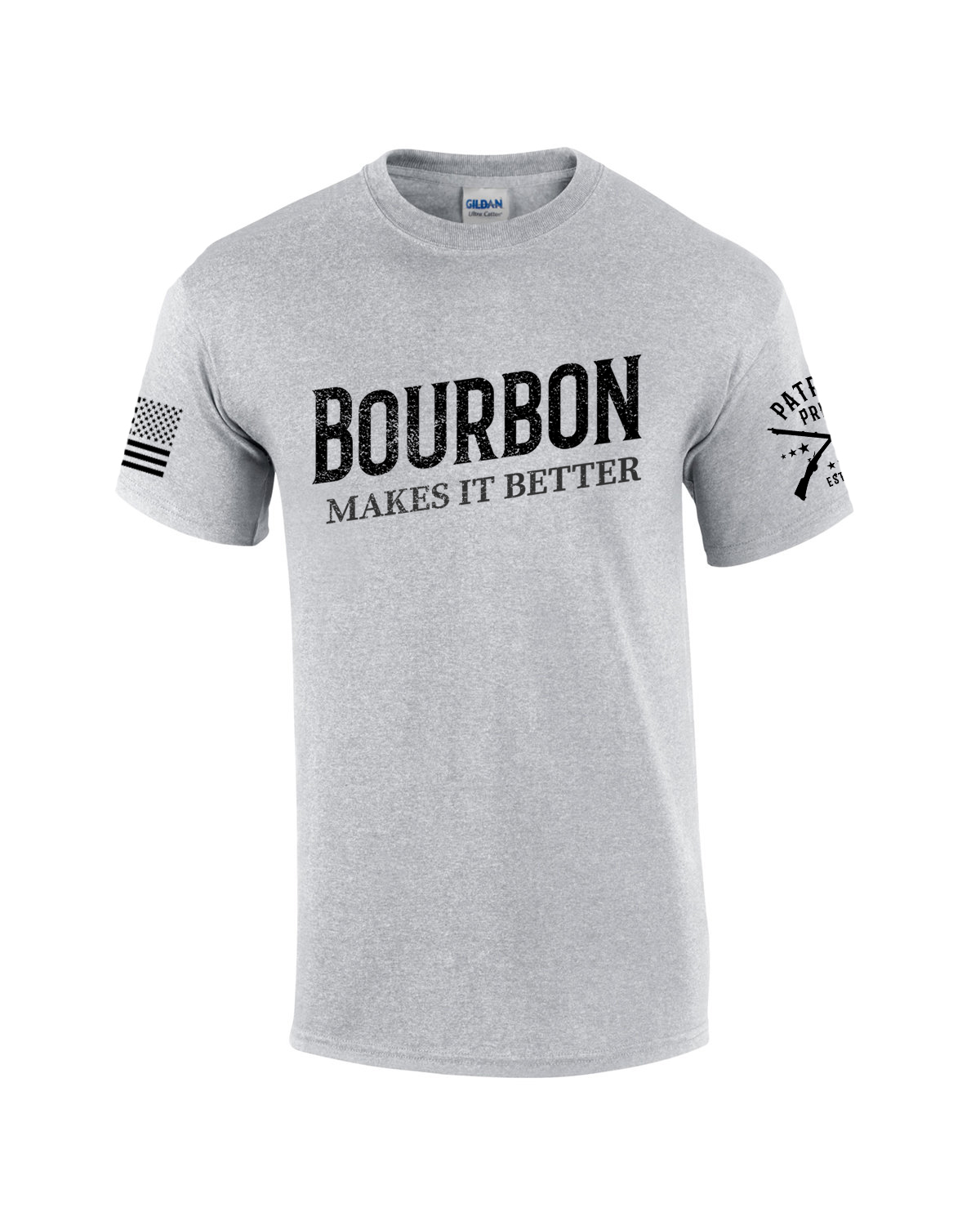 Patriot Pride Bourbon Makes It Better Mens Funny American Flag Sleeve Short - Picture 9 of 9