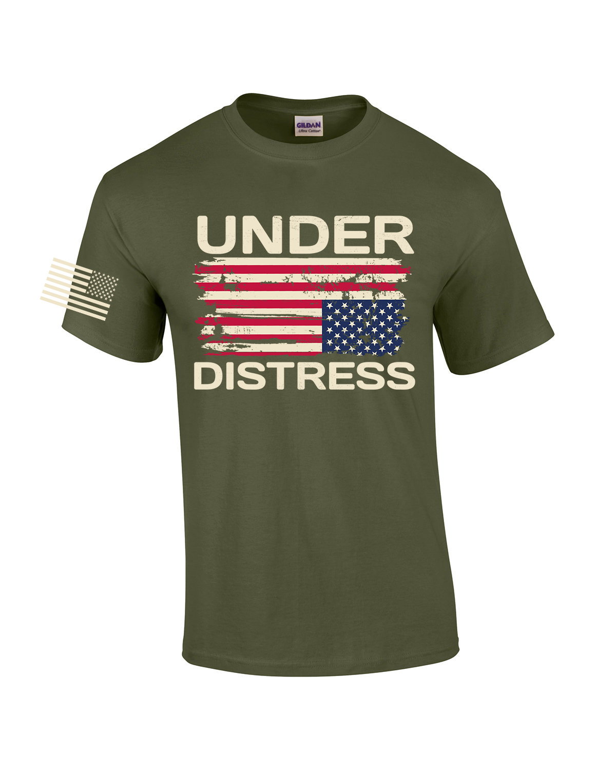 Under Distress Tattered Upside Down American Flag Sleeve Mens Short Sleeve - Picture 10 of 11