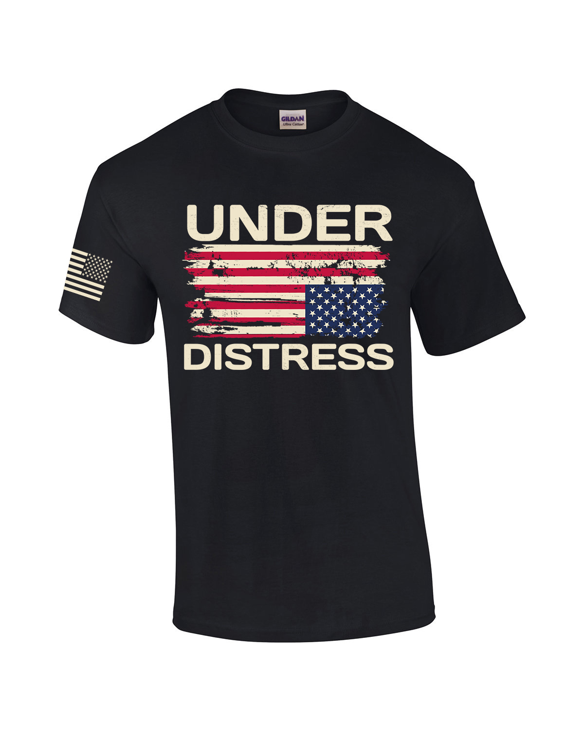 Under Distress Tattered Upside Down American Flag Sleeve Mens Short Sleeve - Picture 8 of 11