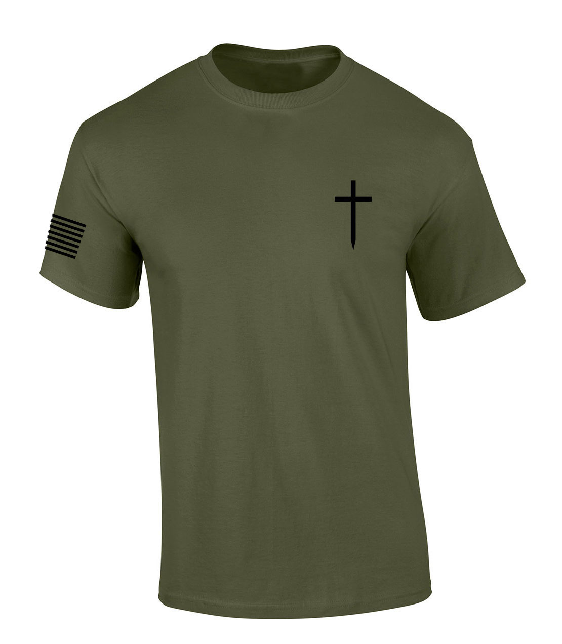 Mens Christian Shirt Faith Cross Crest American Flag Sleeve T-shirt Graphic Tee