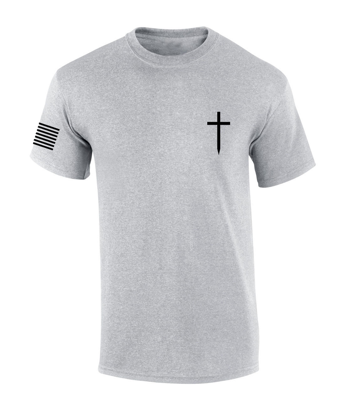 Mens Christian Shirt Faith Cross Crest American Flag Sleeve T-shirt Graphic Tee