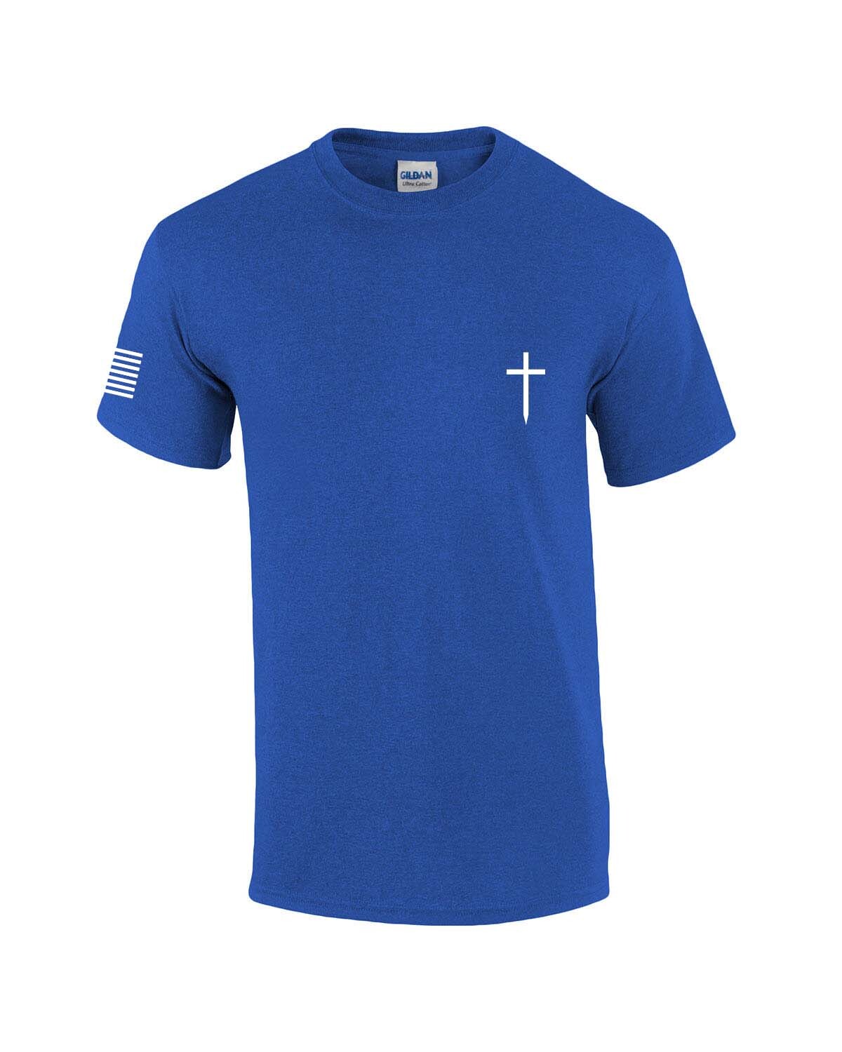 Mens Christian Shirt Faith Cross Crest American Flag Sleeve T-shirt Graphic Tee