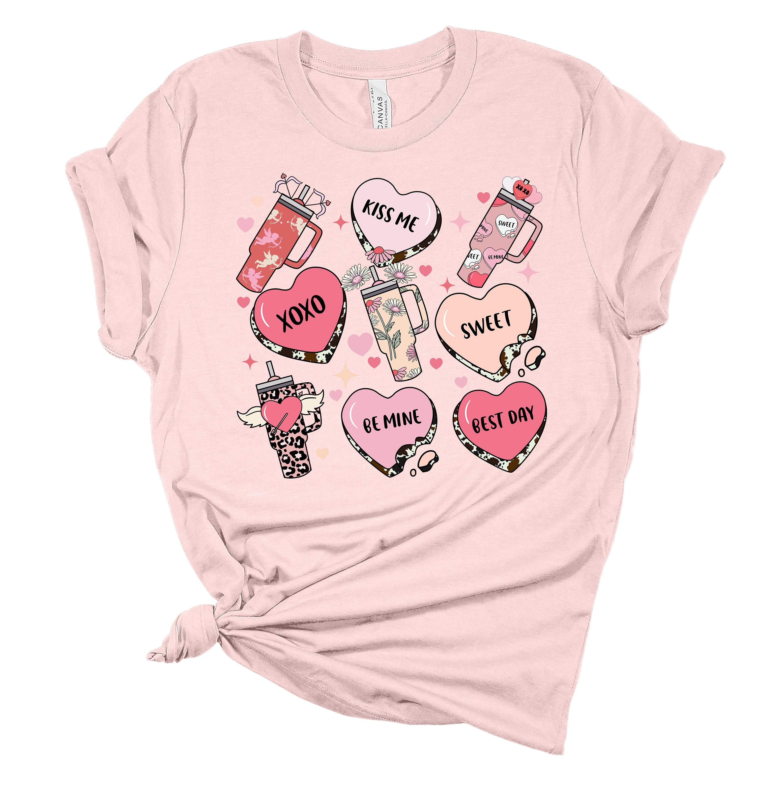 Womens Tumbler Tshirt Valentines Day Sweet Heart Cups Short Sleeve T-shirt