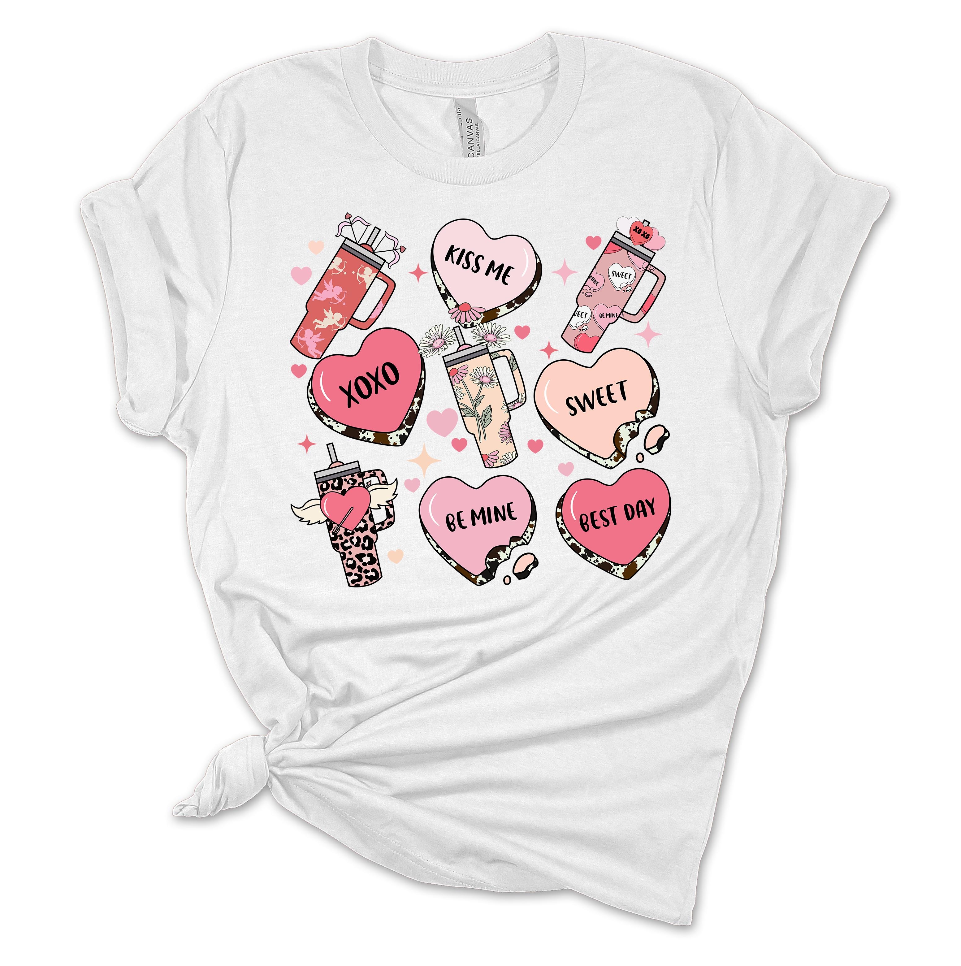 Womens Tumbler Tshirt Valentines Day Sweet Heart Cups Short Sleeve T-shirt