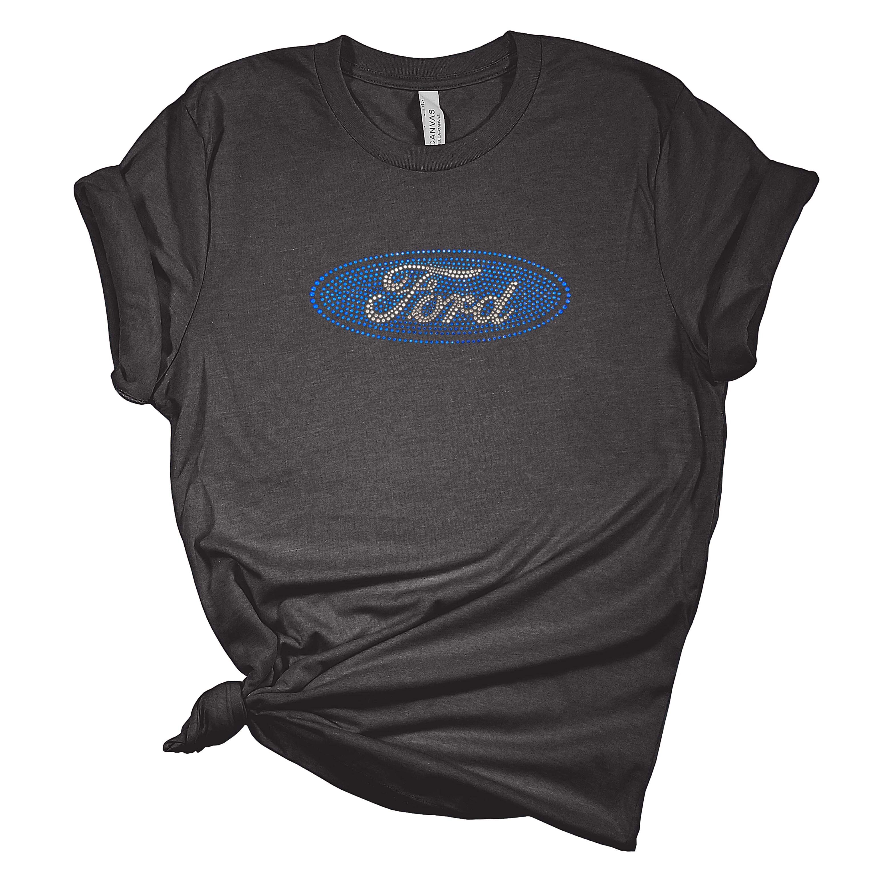 Womens Ford Tshirt Ford Motor Company Rhinestone Oval Logo Short Sleeve T-shirt - Picture 2 of 3