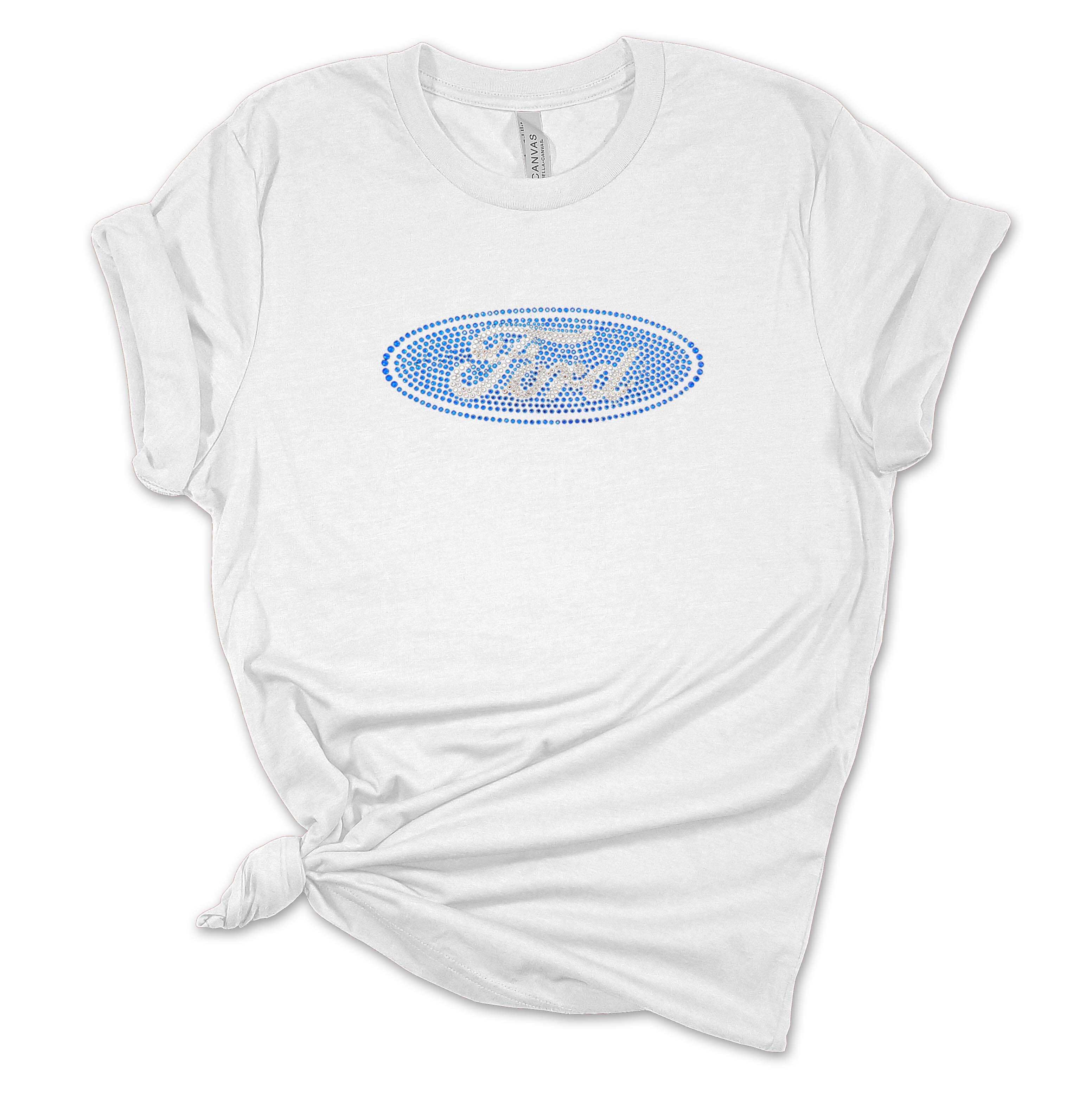 Womens Ford Tshirt Ford Motor Company Rhinestone Oval Logo Short Sleeve T-shirt - Picture 3 of 3