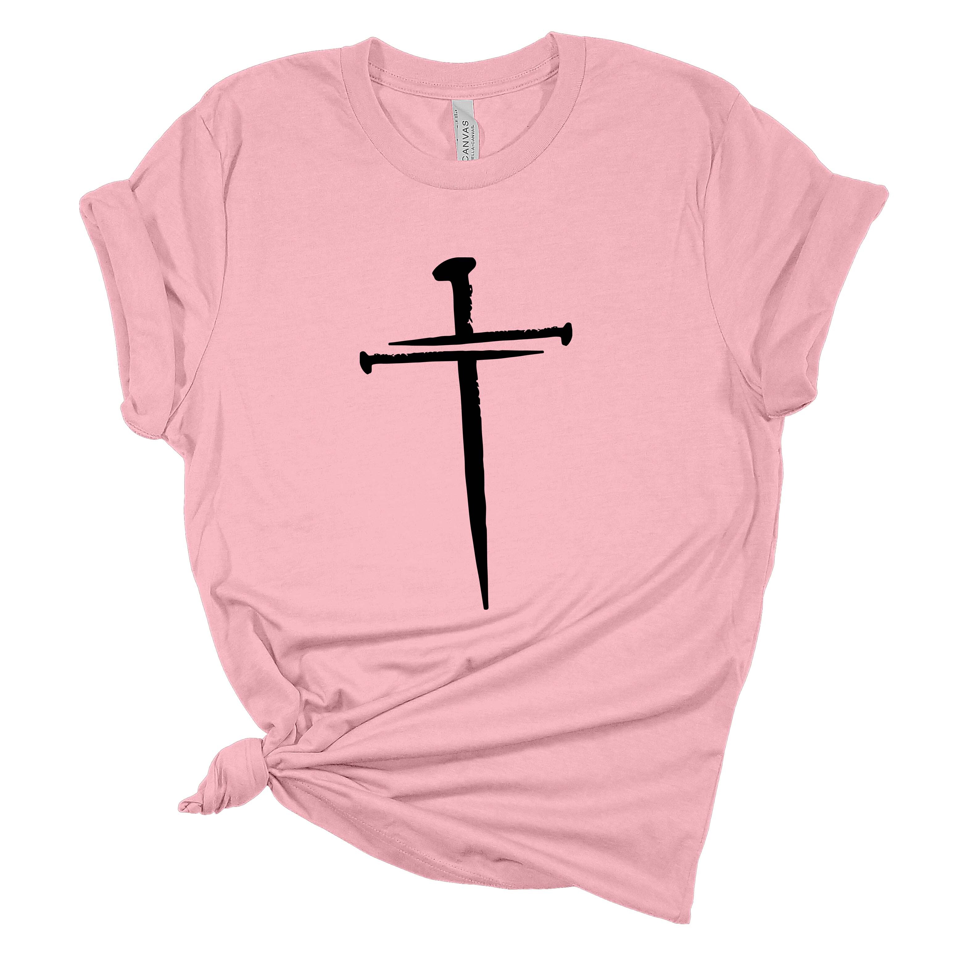 Womens Christian Tshirt Nail Cross Jesus Christian Short Sleeve T-shirt Graphic - Picture 3 of 4