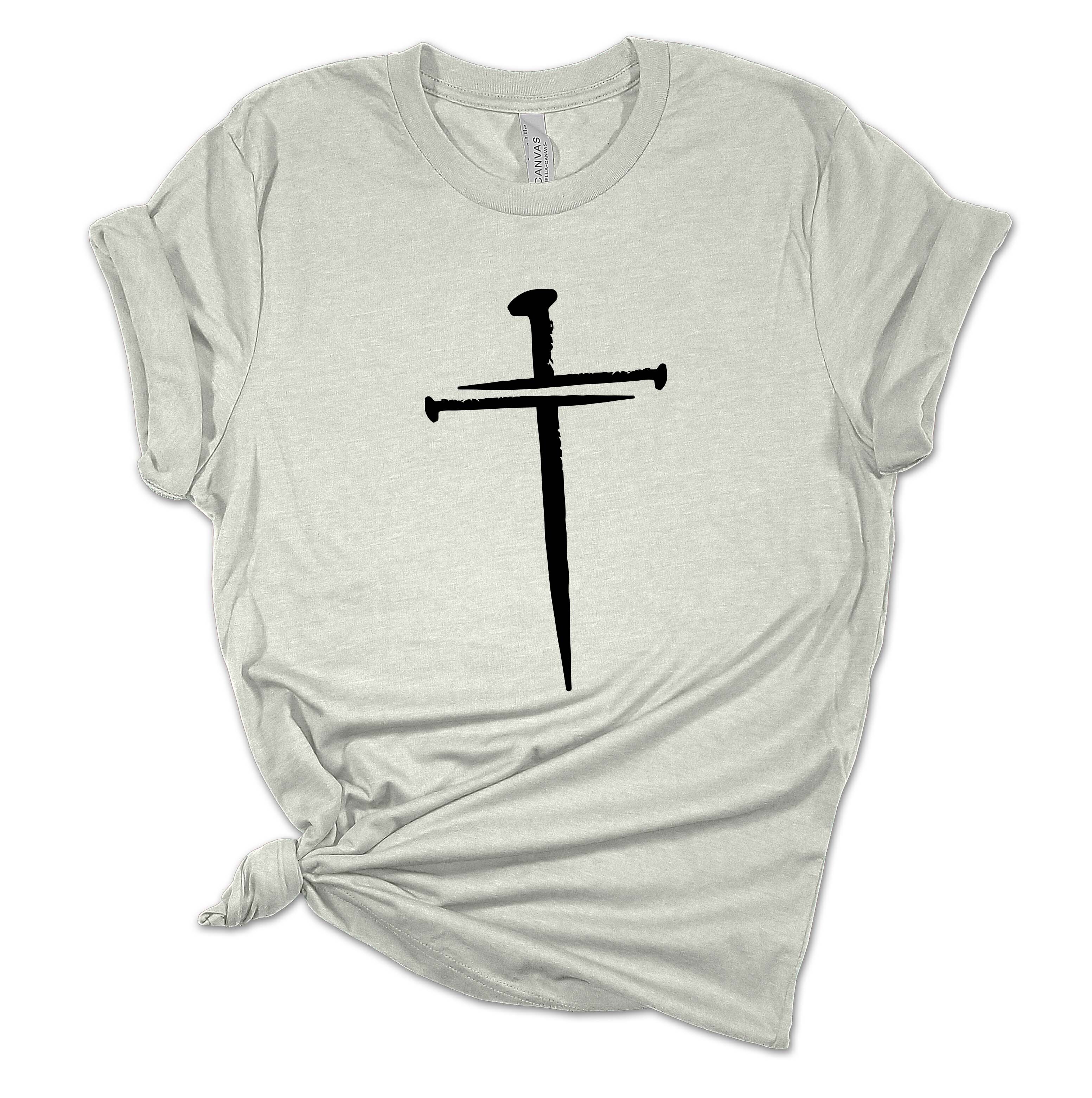 Womens Christian Tshirt Nail Cross Jesus Christian Short Sleeve T-shirt Graphic - Picture 2 of 4