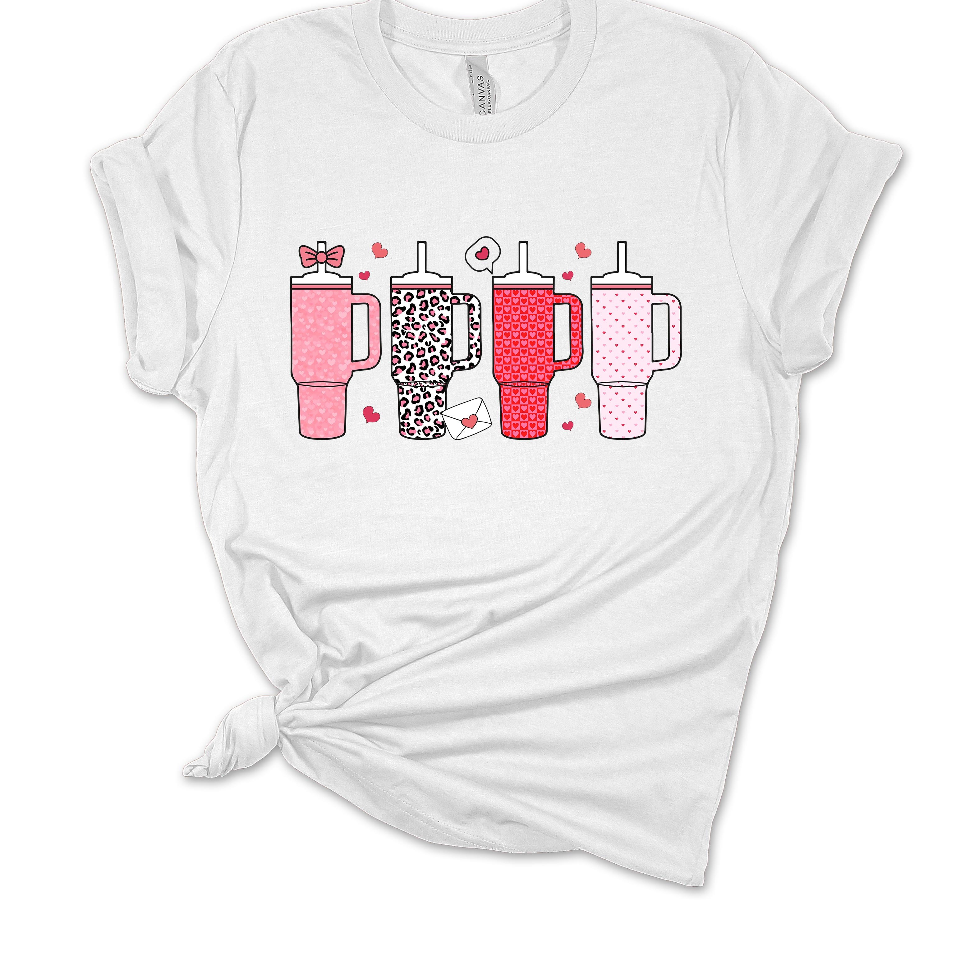 Womens Tumbler Tshirt Valentines Day Cup Colletion Short Sleeve T-shirt