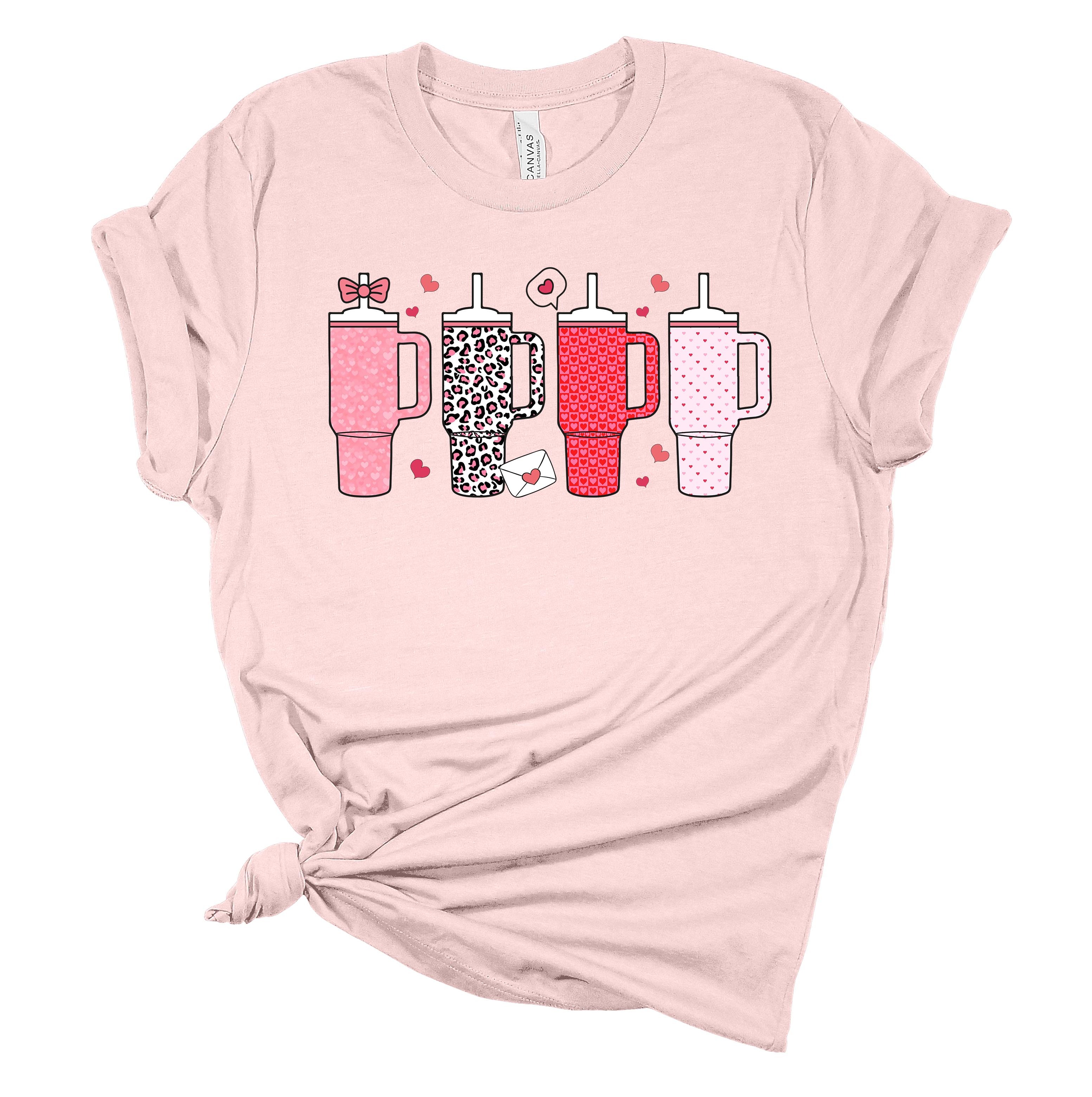 Womens Tumbler Tshirt Valentines Day Cup Colletion Short Sleeve T-shirt