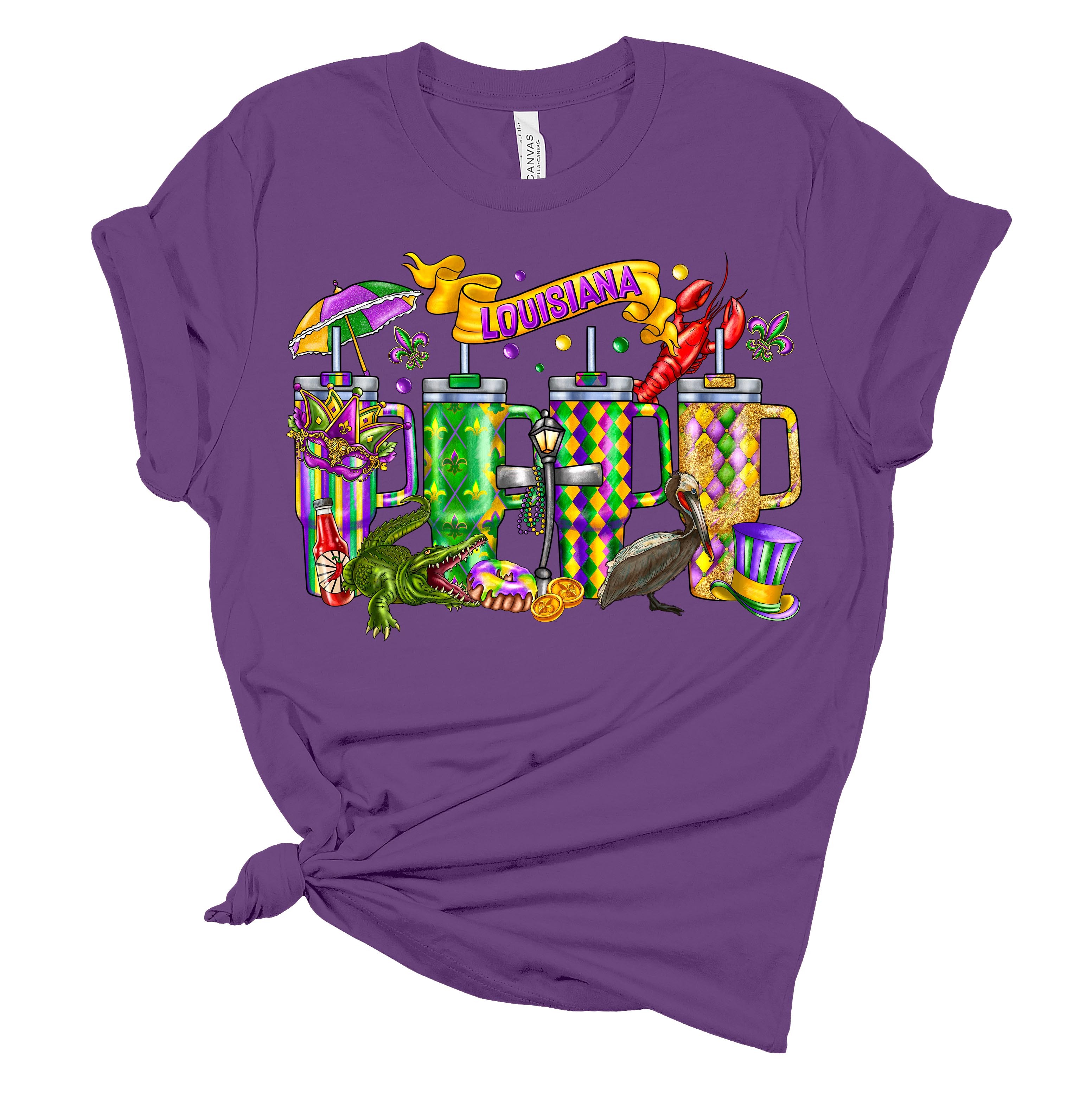 Womens Mardi Gras Tshirt Mardi Gras Louisiana Tumbler Cups Short Sleeve T-shirt - Picture 2 of 2