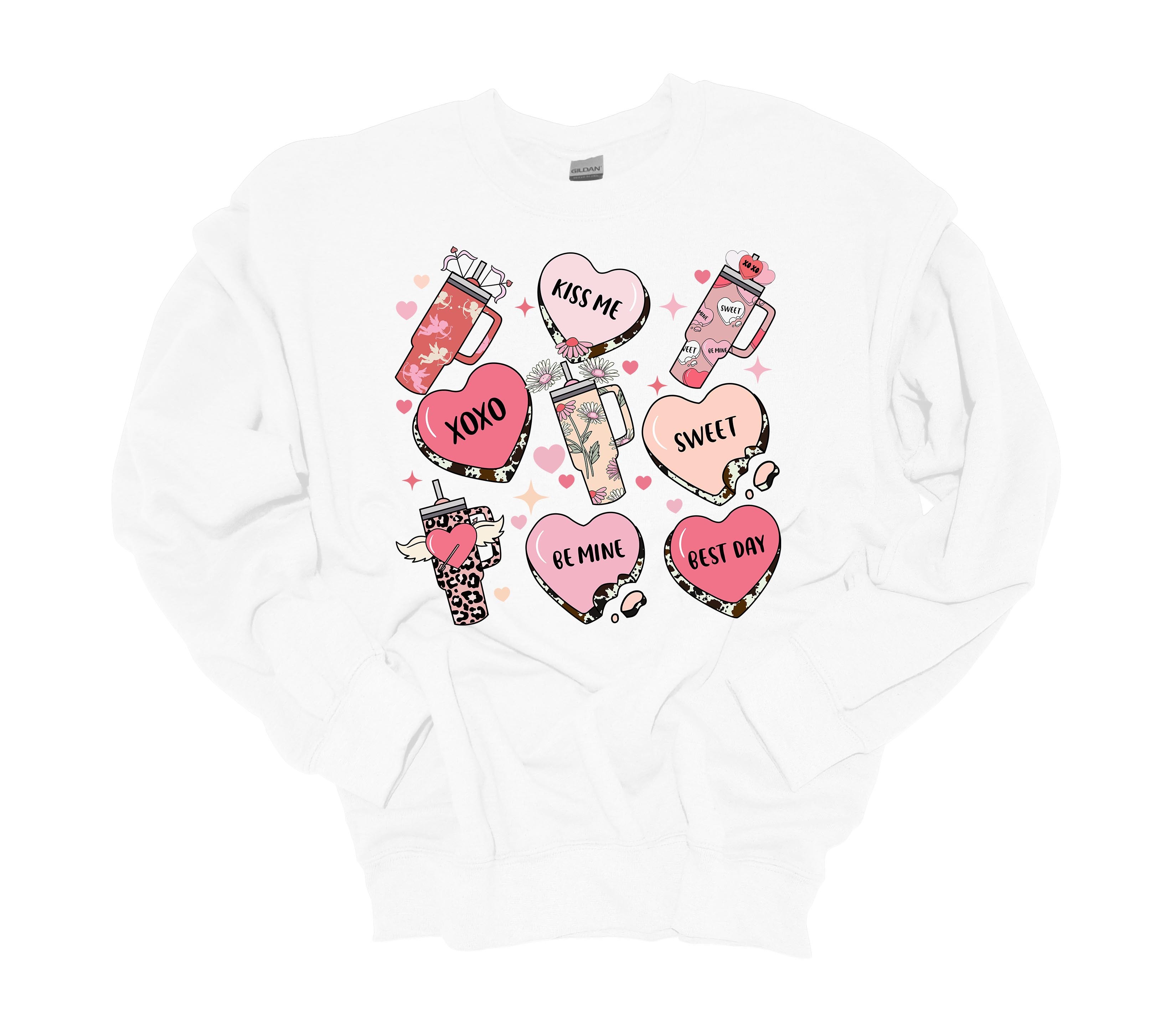 Womens Tumbler Sweatshirt Valentines Day Sweet Heart Cups Crewneck Sweatshirt