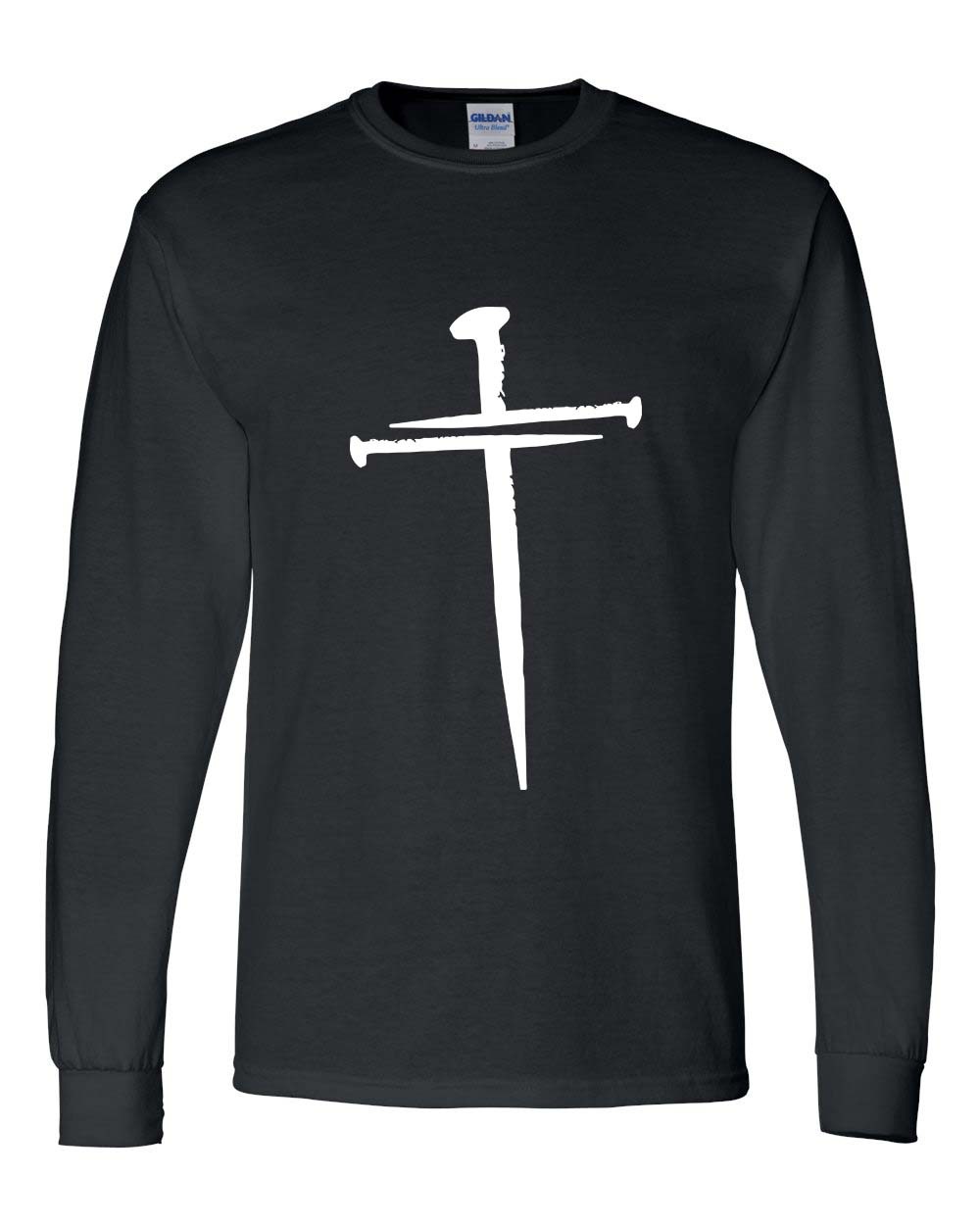 Mens Christian Tshirt Nail Cross Christian Long Sleeve T-shirt Graphic Tee - Picture 2 of 5