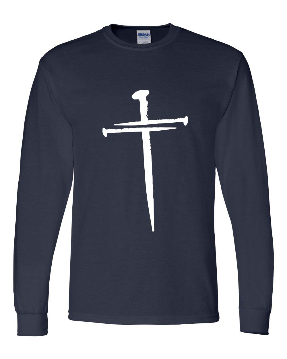 Mens Christian Tshirt Nail Cross Christian Long Sleeve T-shirt Graphic Tee - Picture 3 of 5