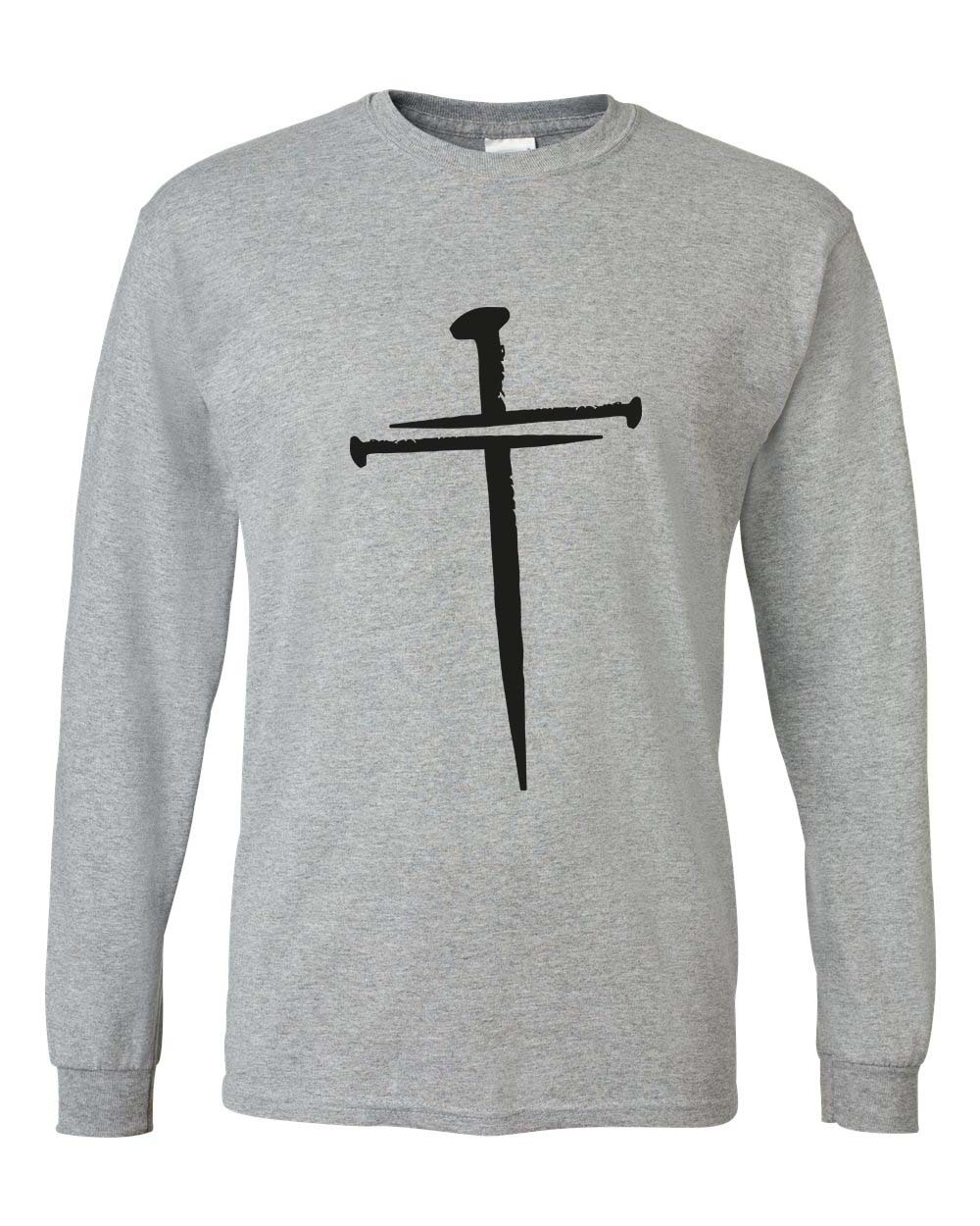 Mens Christian Tshirt Nail Cross Christian Long Sleeve T-shirt Graphic Tee - Picture 5 of 5