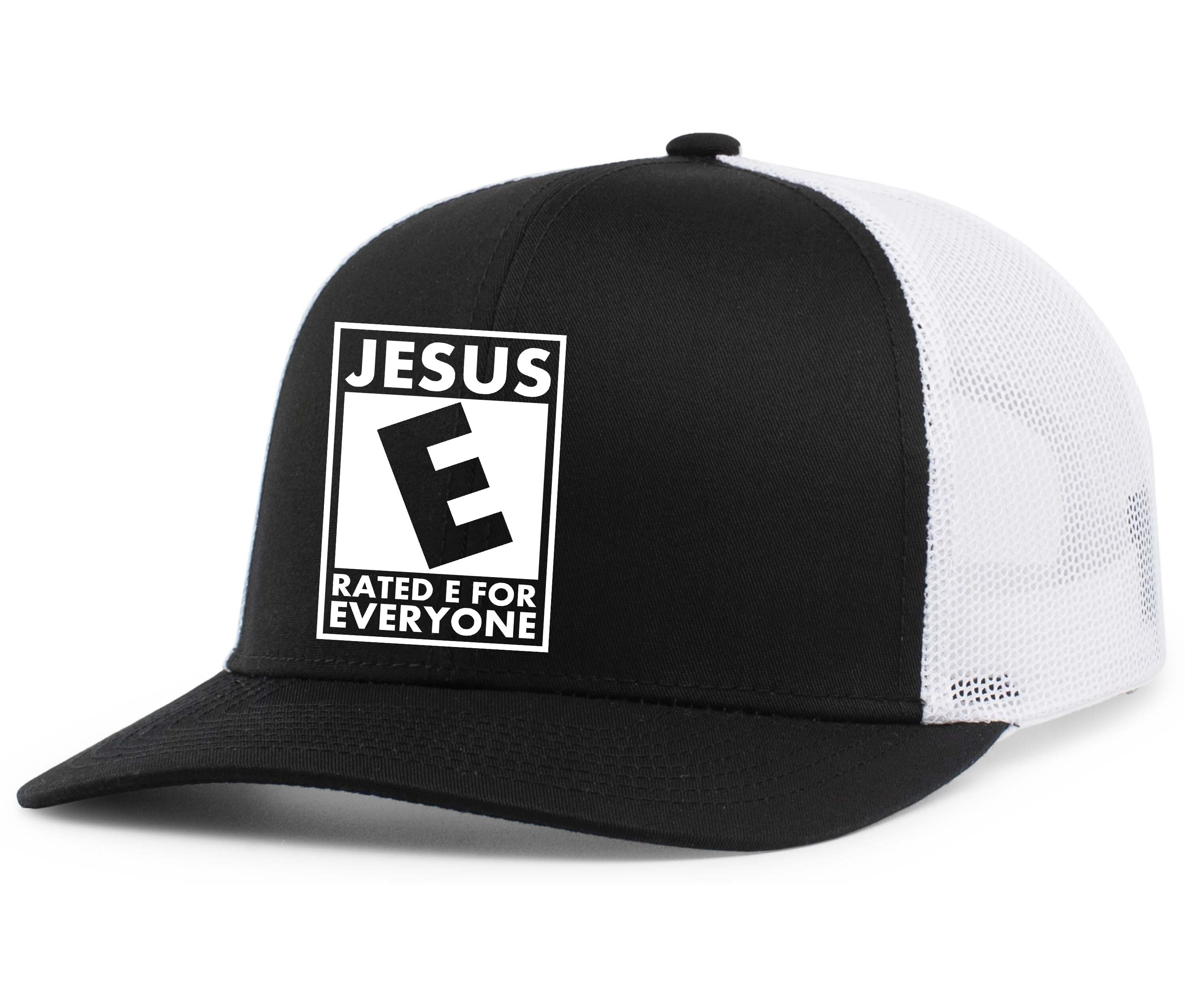 Mens Christian Hat Jesus Rated E for Everyone Mens Christian Mesh Back Trucker - Picture 2 of 4