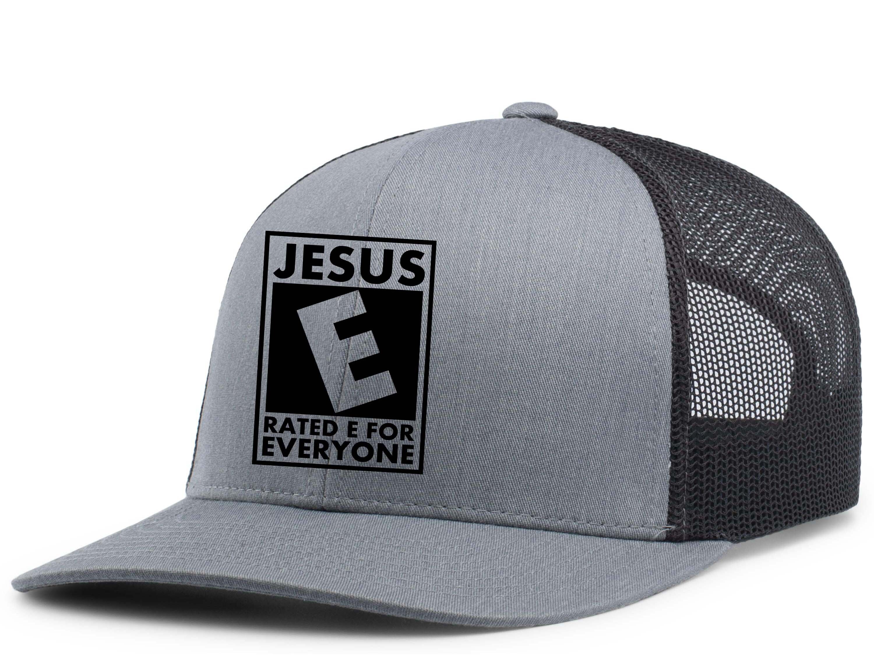 Mens Christian Hat Jesus Rated E for Everyone Mens Christian Mesh Back Trucker - Picture 3 of 4