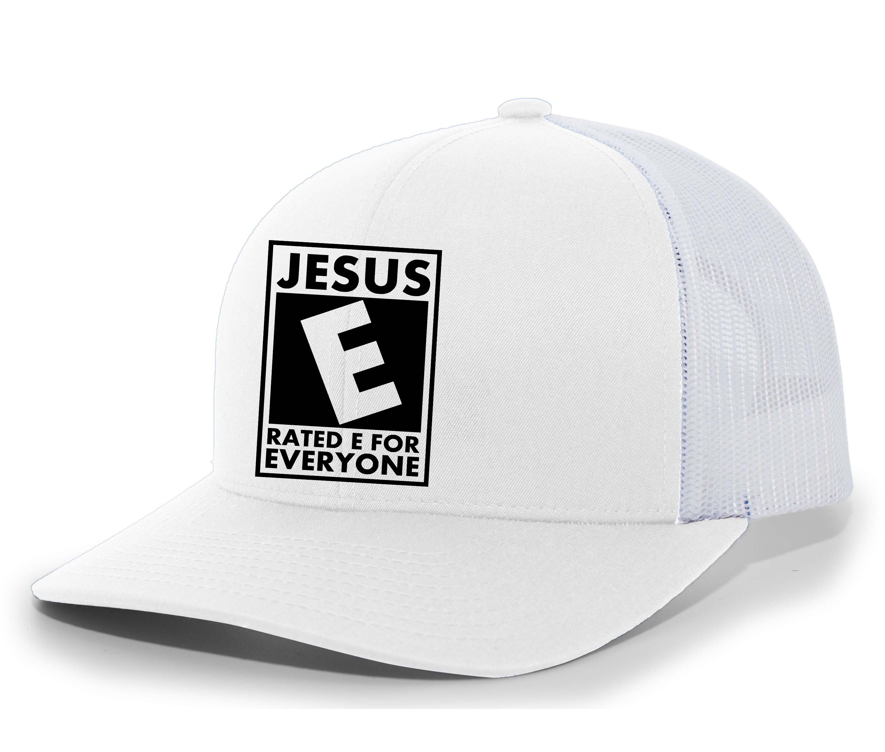 Mens Christian Hat Jesus Rated E for Everyone Mens Christian Mesh Back Trucker - Picture 4 of 4