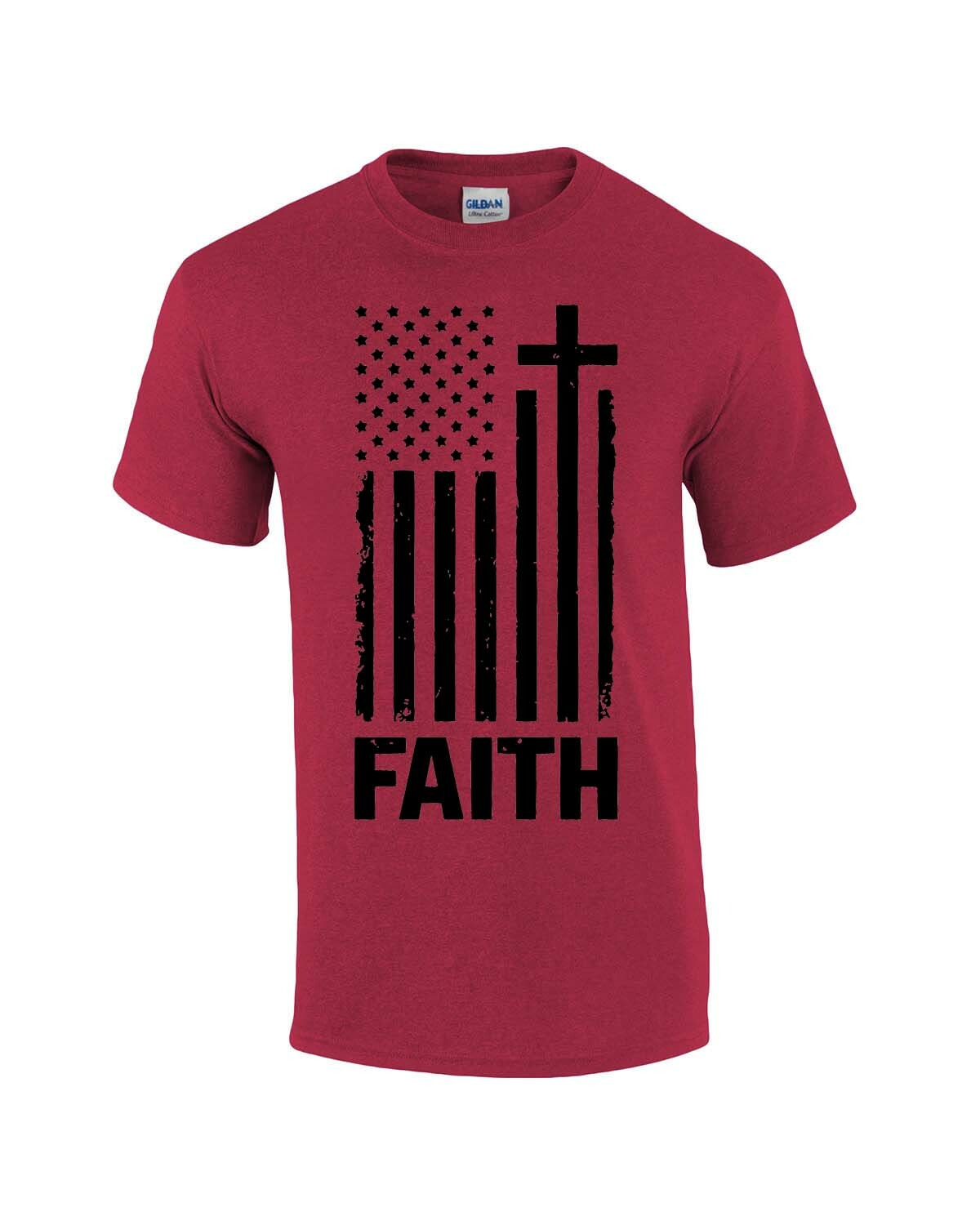 Faith Cross American Flag Christian Short Sleeve T-shirt Graphic Tee - Picture 2 of 20