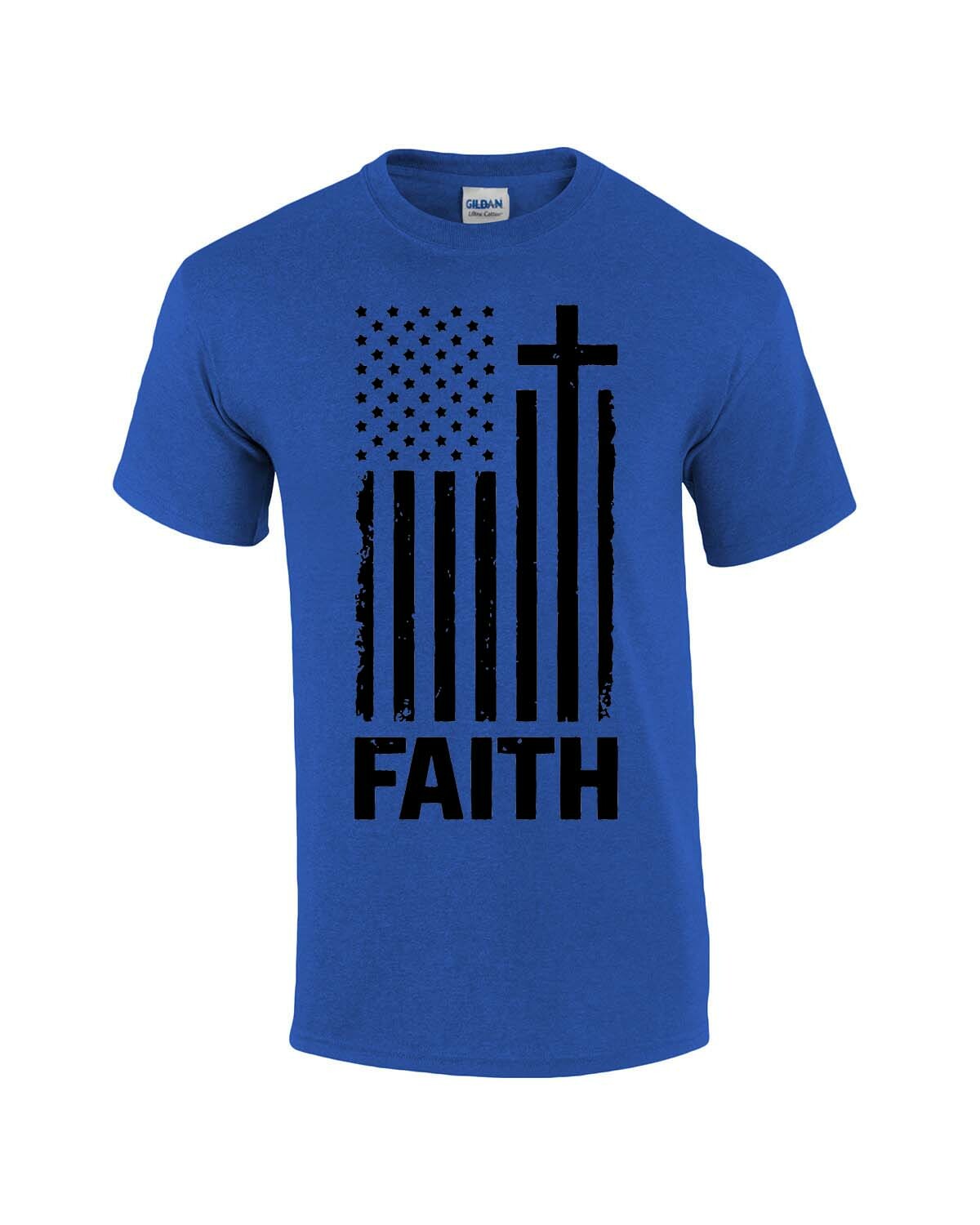 Faith Cross American Flag Christian Short Sleeve T-shirt Graphic Tee - Picture 14 of 20