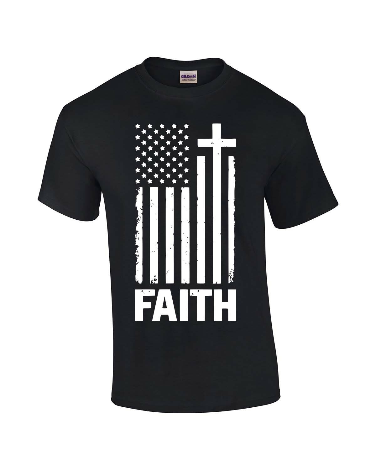 Faith Cross American Flag Christian Short Sleeve T-shirt Graphic Tee - Picture 6 of 20