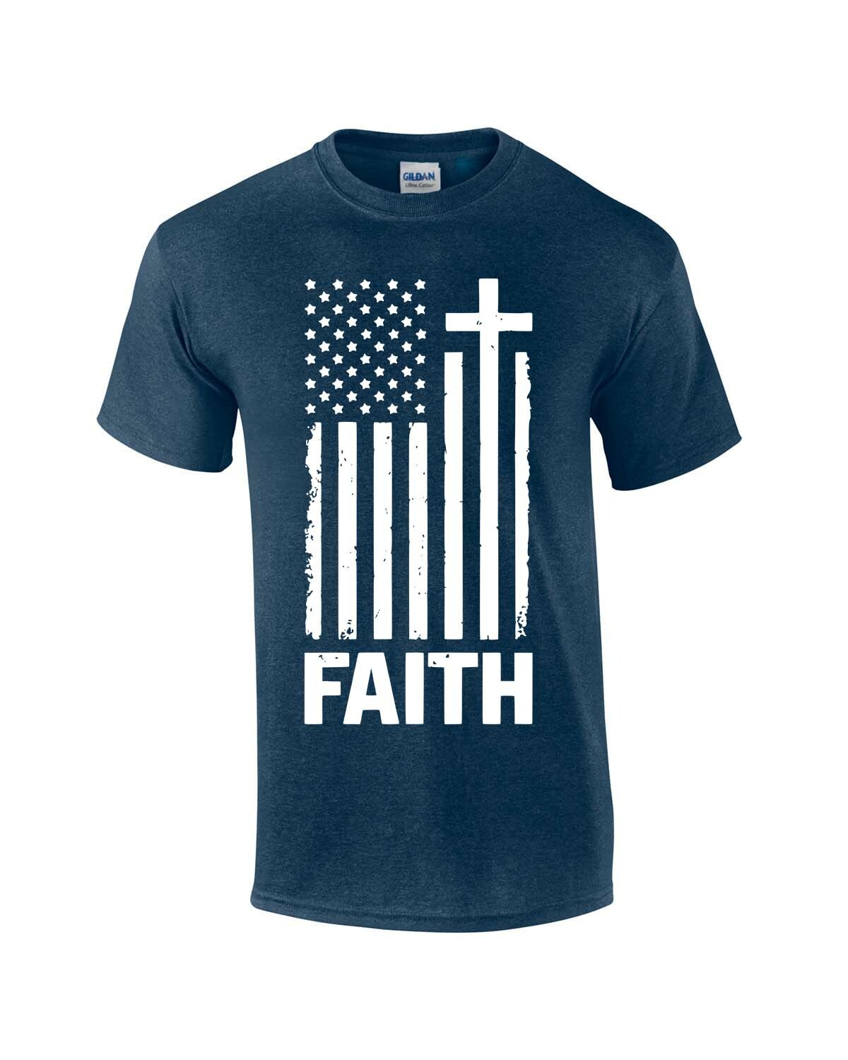 Faith Cross American Flag Christian Short Sleeve T-shirt Graphic Tee - Picture 10 of 20