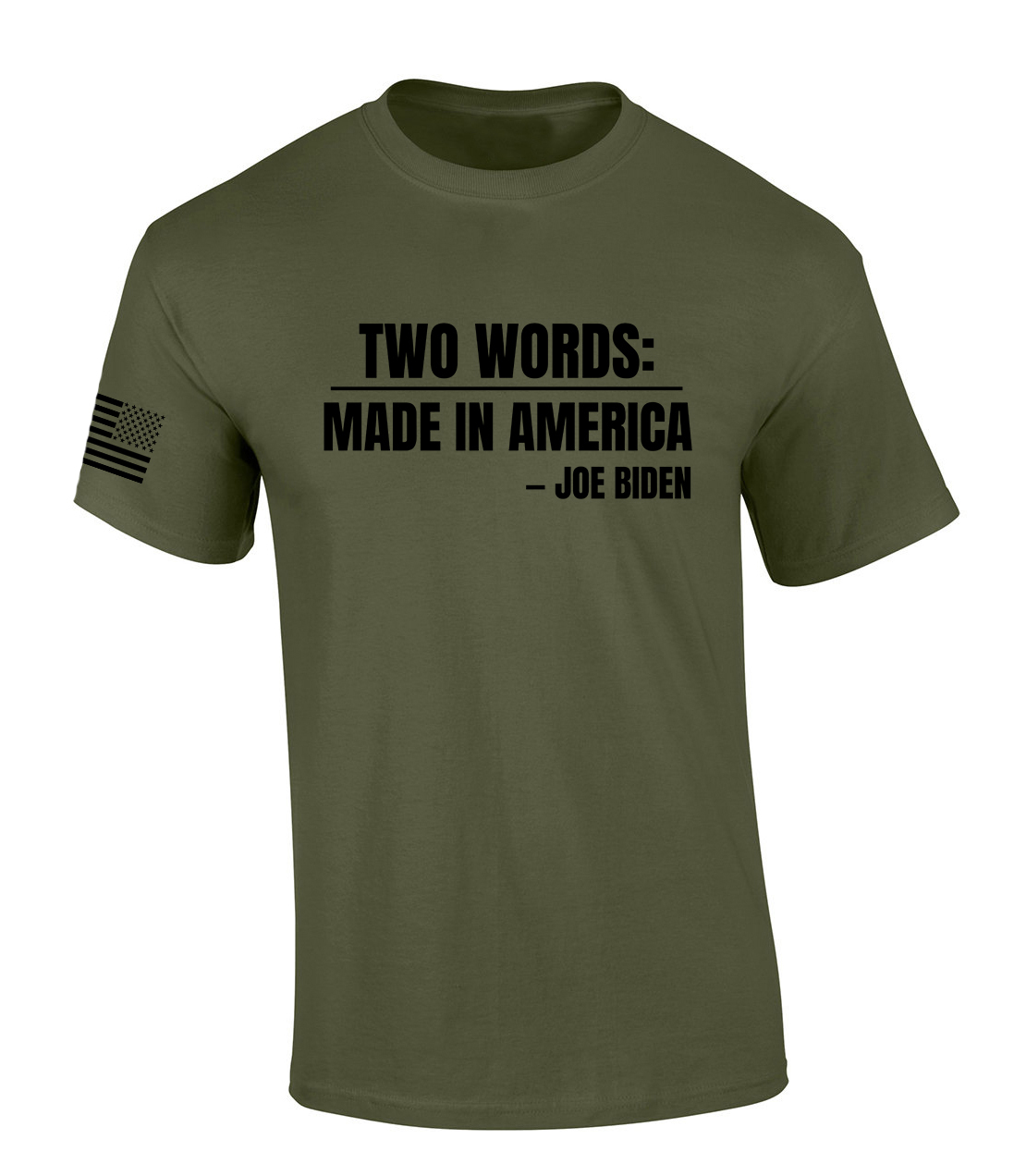 Two Words Made In America Funny Biden Quote Mens Short Sleeve T-shirt Graphic - Picture 2 of 3