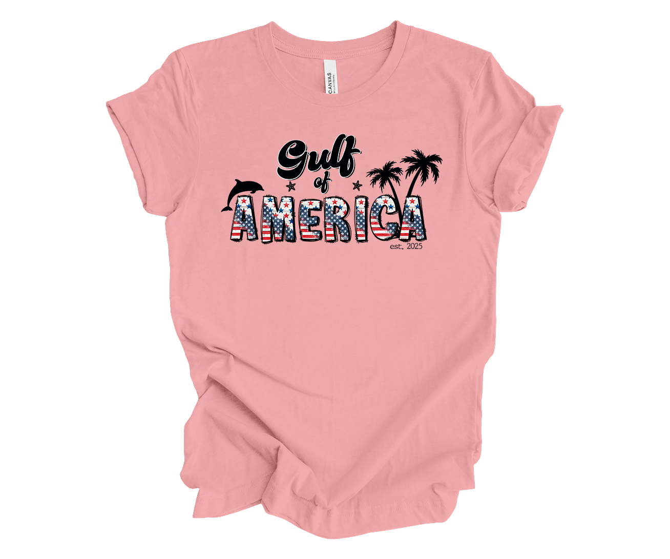 Trenz Shirt Company Womens Gulf of America USA Flag Dolphin Palm Trees Short - Picture 3 of 4