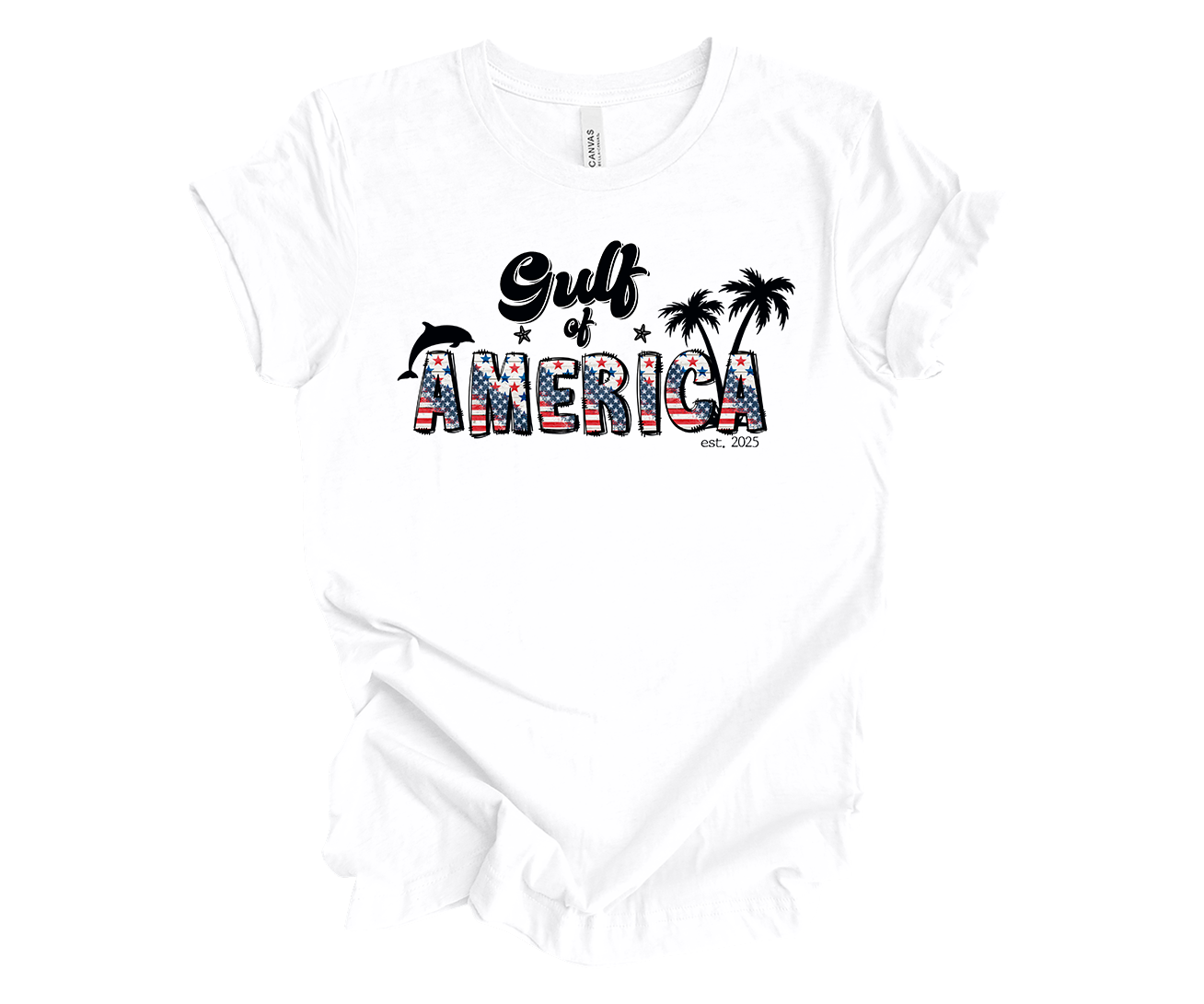 Trenz Shirt Company Womens Gulf of America USA Flag Dolphin Palm Trees Short - Picture 4 of 4