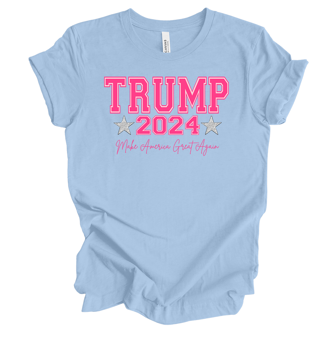 Trenz Shirt Company Womens Cute Girly Trump 2024 Cursive MAGA Short Sleeve