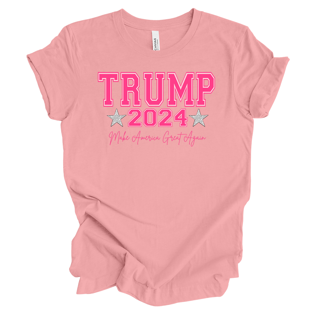 Trenz Shirt Company Womens Cute Girly Trump 2024 Cursive MAGA Short Sleeve