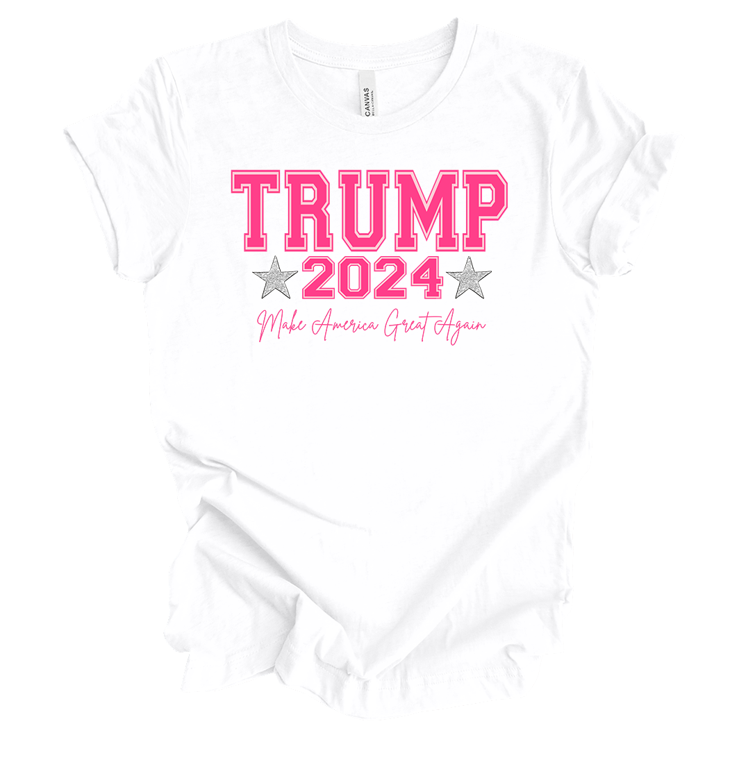 Trenz Shirt Company Womens Cute Girly Trump 2024 Cursive MAGA Short Sleeve