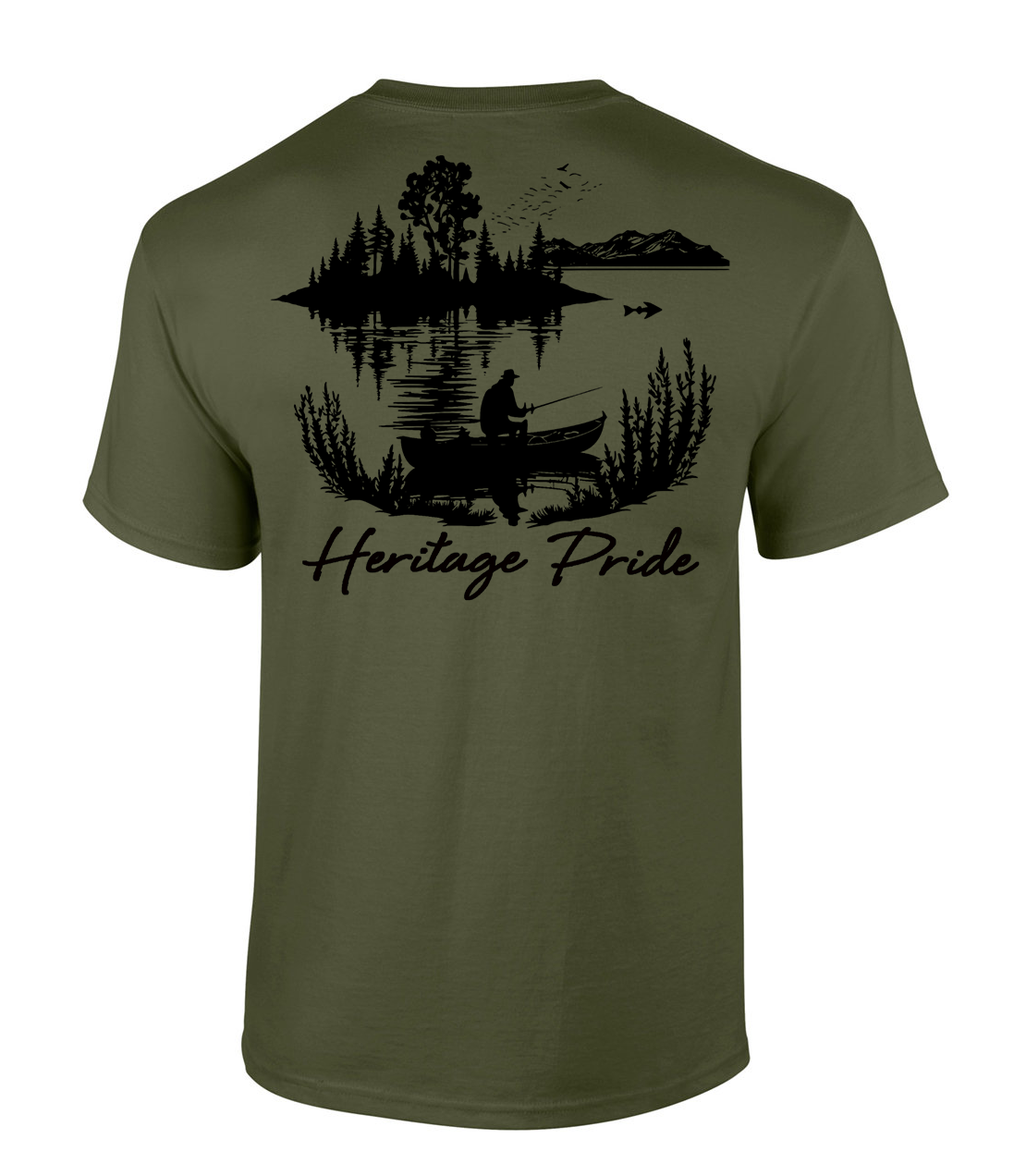 Heritage Pride Lone FIsherman Outdoors Fishing Short Sleeve T-shirt - Picture 7 of 8