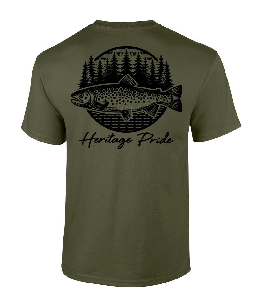 Heritage Pride Circle Trout Fishing Outdoors Short Sleeve T-shirt - Picture 5 of 8