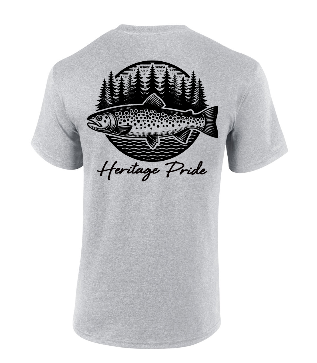 Heritage Pride Circle Trout Fishing Outdoors Short Sleeve T-shirt - Picture 7 of 8