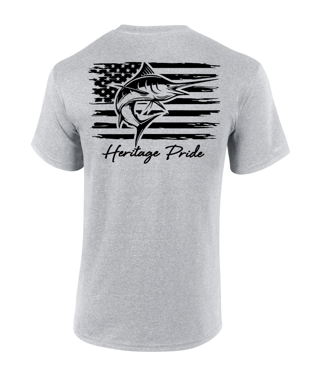 Heritage Pride Marlin Deep Sea Fishing American Flag Short Sleeve T-shirt - Picture 7 of 8
