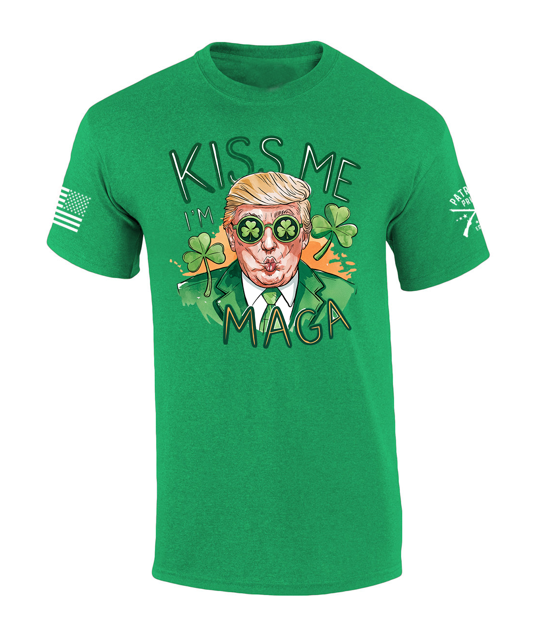Patriot Pride Mens Trump St. Patrick's Day Kiss Me I'm Maga Short-Sleeve T-Shirt - Picture 2 of 3