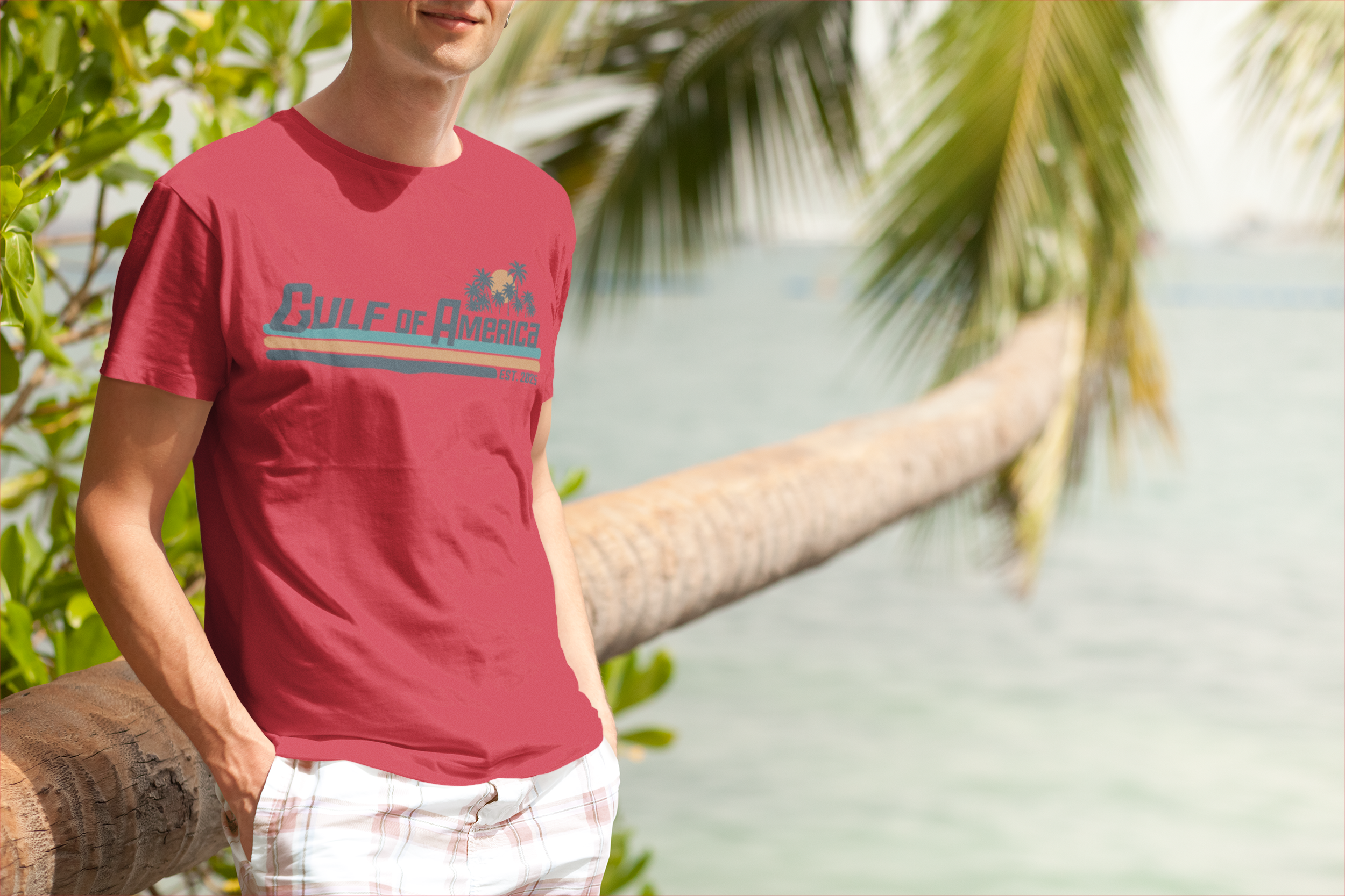 Trenz Shirt Company Gulf of America Sunset Palm Trees Mens Short-Sleeve T-Shirt - Imagen 9 de 15