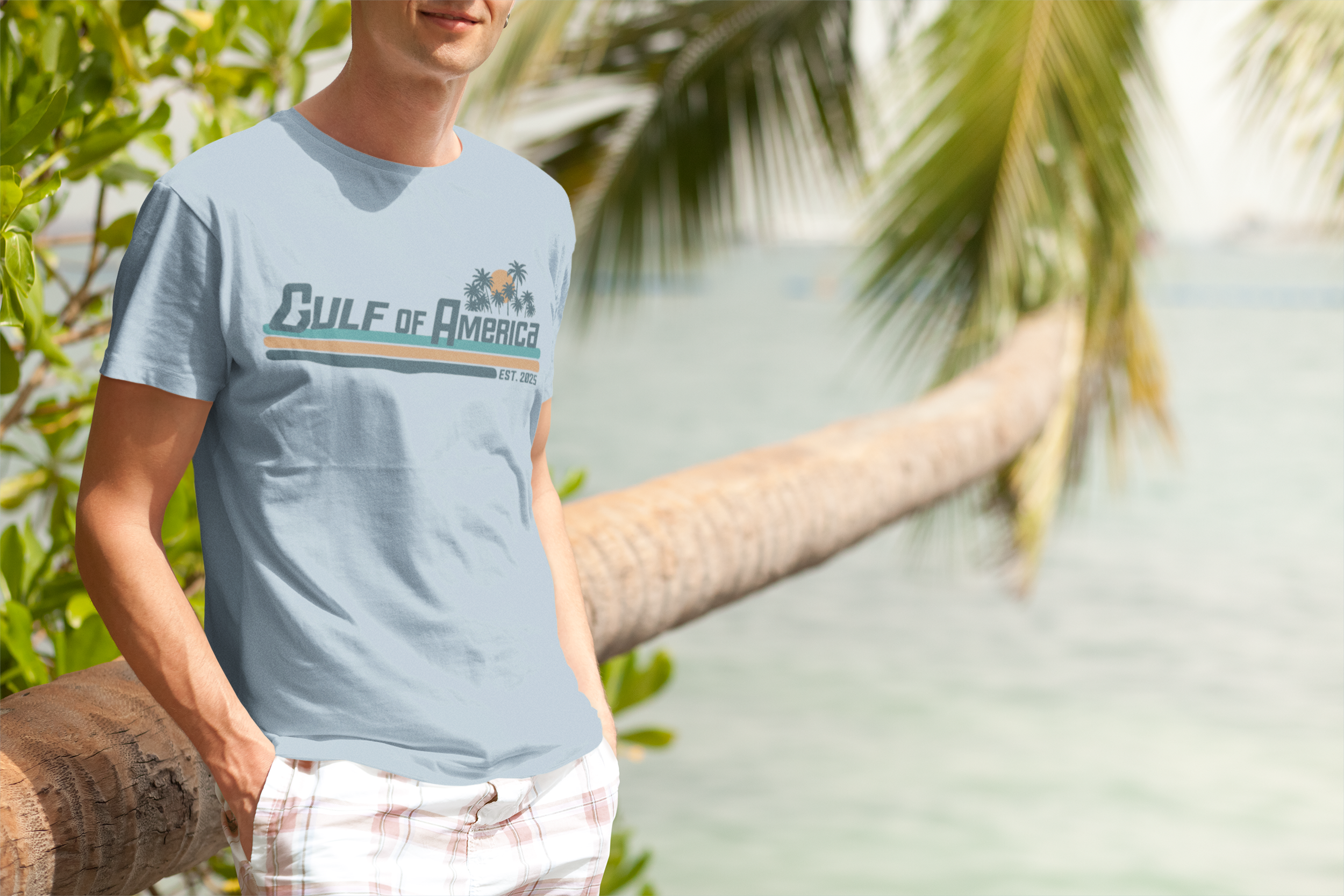 Trenz Shirt Company Gulf of America Sunset Palm Trees Mens Short-Sleeve T-Shirt - Imagen 2 de 15
