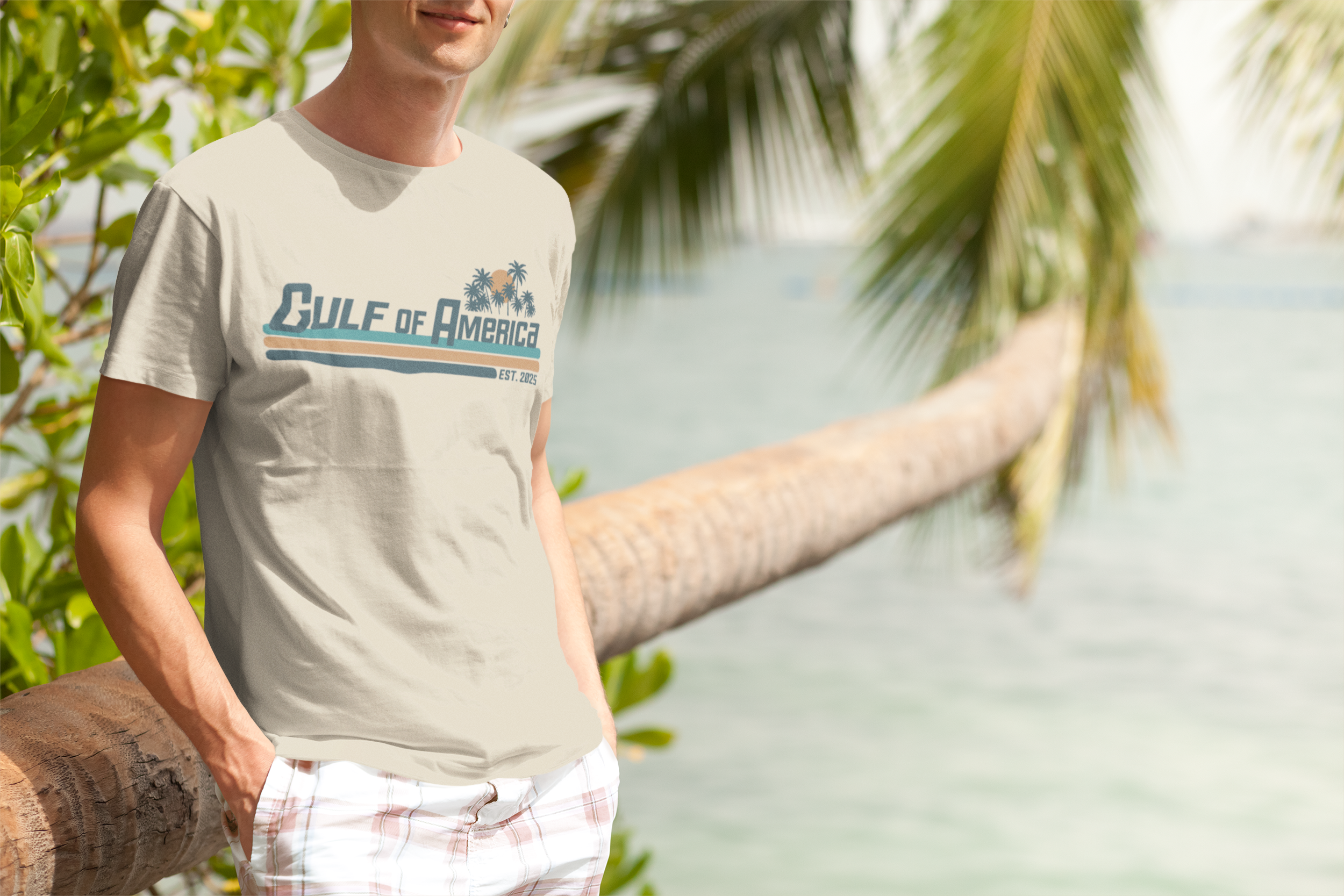 Trenz Shirt Company Gulf of America Sunset Palm Trees Mens Short-Sleeve T-Shirt - Imagen 12 de 15