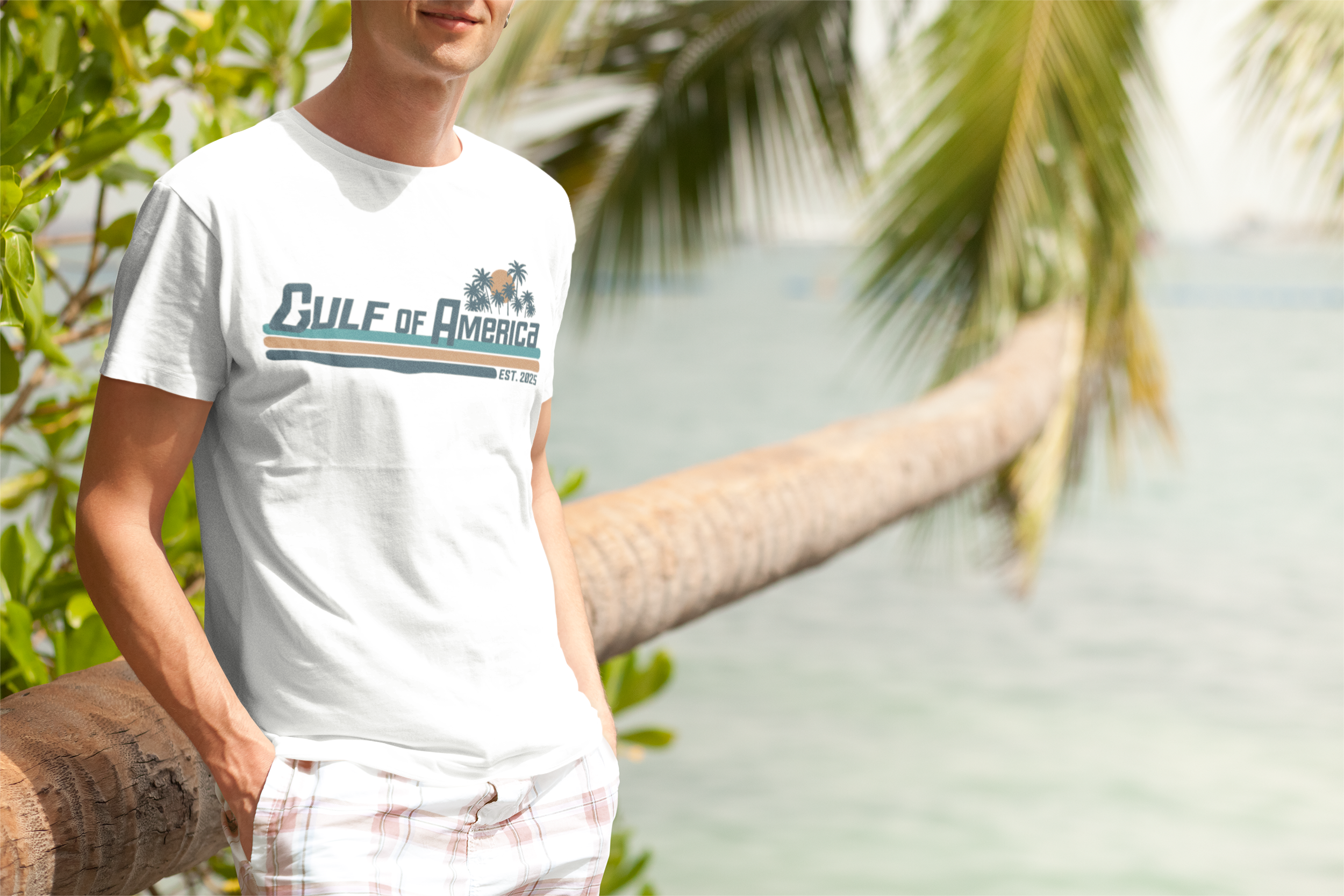 Trenz Shirt Company Gulf of America Sunset Palm Trees Mens Short-Sleeve T-Shirt - Imagen 14 de 15