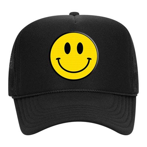 Happy Face Yellow Smile Face Unisex Embroidered Foam Front Mesh Back Trucker Hat - Bild 2 von 9