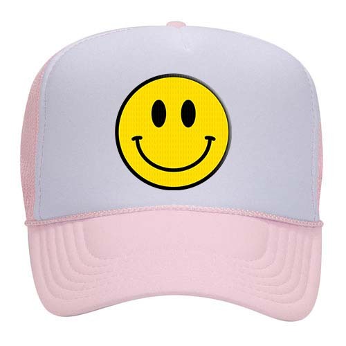 Happy Face Yellow Smile Face Unisex Embroidered Foam Front Mesh Back Trucker Hat - Bild 7 von 9