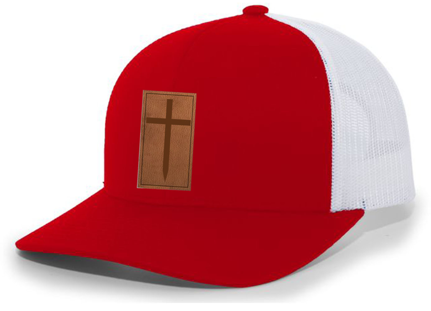 Christian Cross Leather Patch Mesh Back Trucker Hat