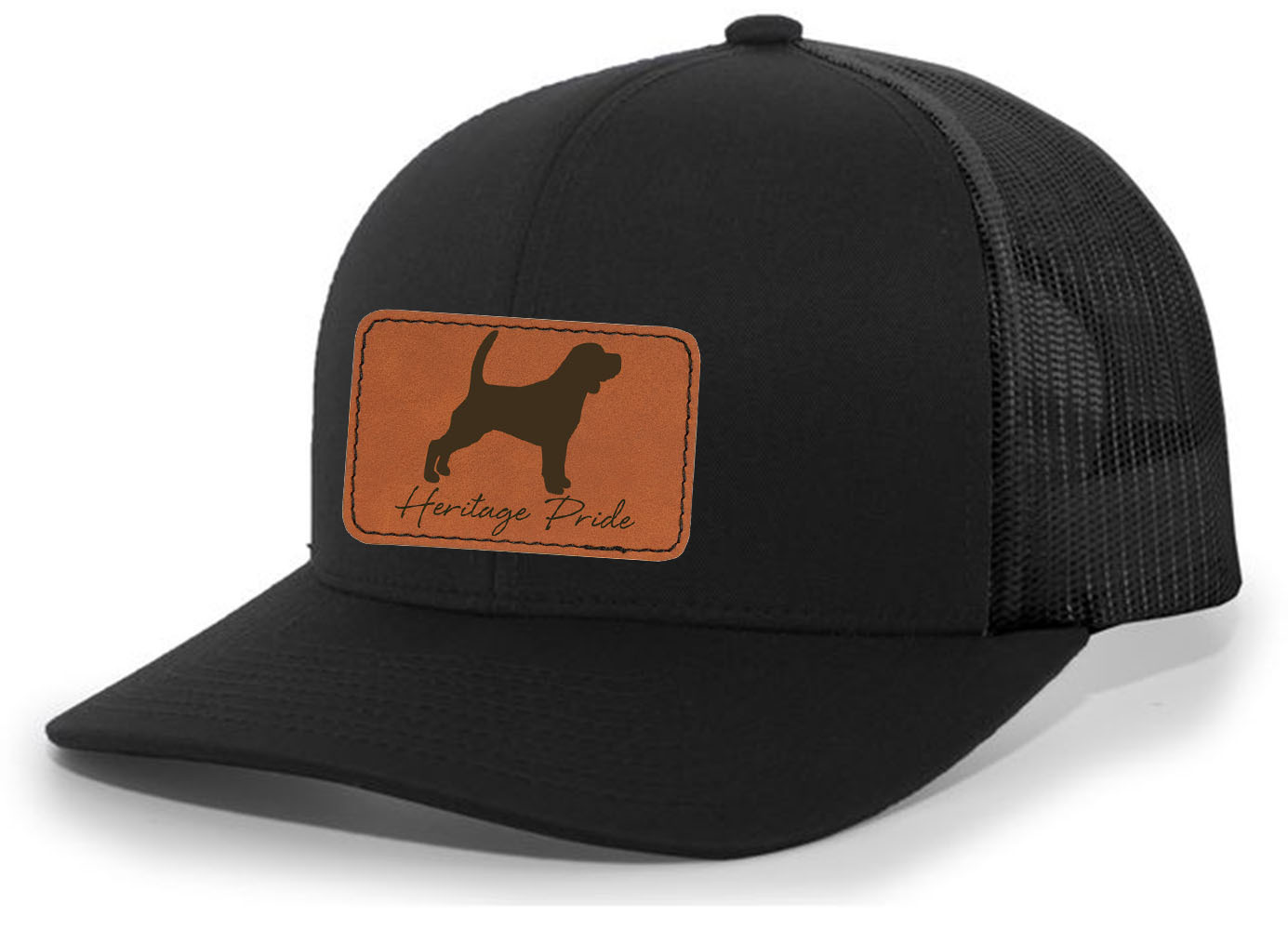 Heritage Pride Canine Collection Beagle Hunting Dog Mens Engraved Leather Patch Mesh Back Trucker Hat