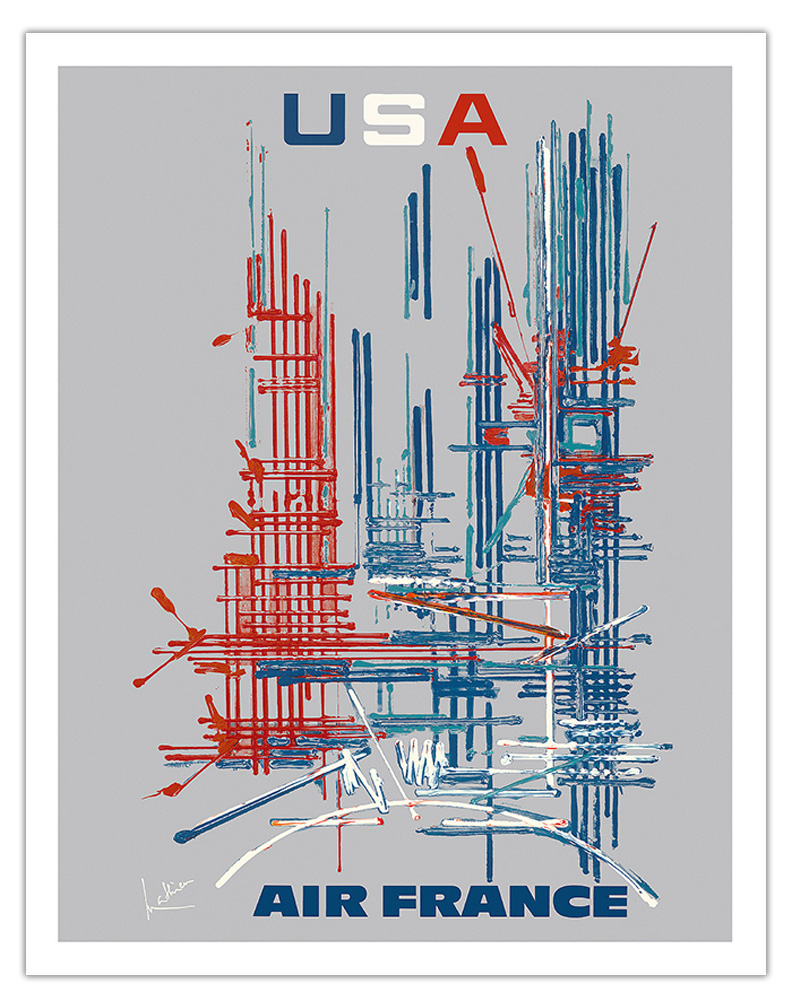 USA - Abstract Expressionism - Vintage France Airline Travel Poster