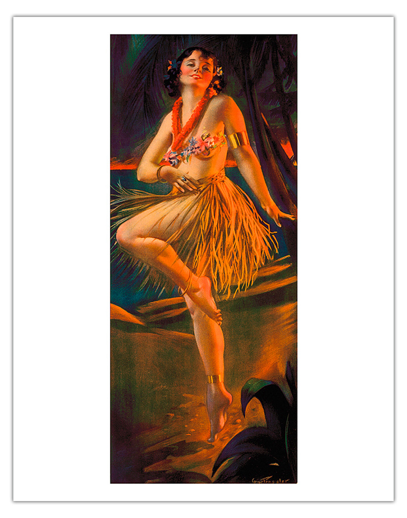 Firelight Hula Hawaiian Girl - Vintage Calendar Page by Pressler 1920