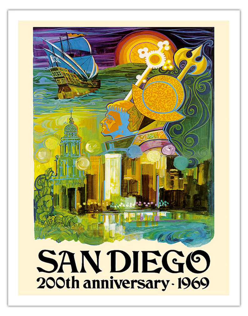 San Diego - 200th Anniversary 1969 - Vintage Travel Poster by France Carpentier