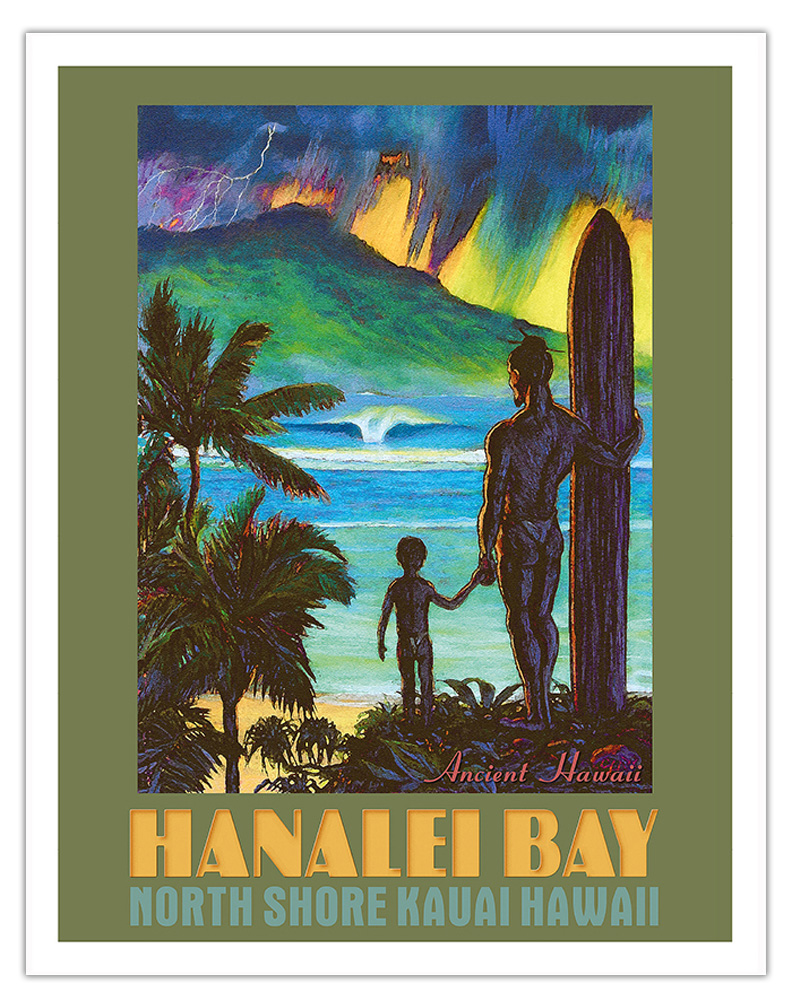 Hanalei Bay - North Shore Kauai Hawaii - Vintage Travel Poster by Rick Sharp
