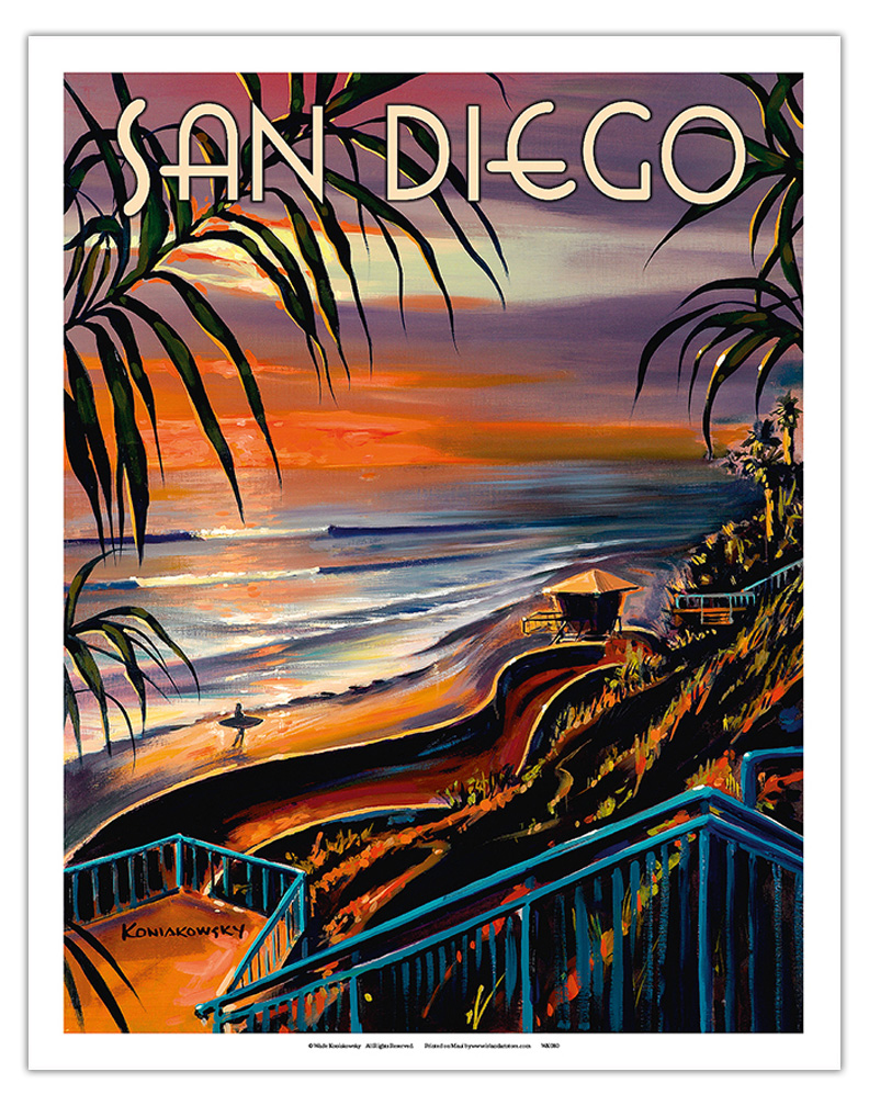 San Diego, California Sunset - Vintage Travel Poster by Wade
